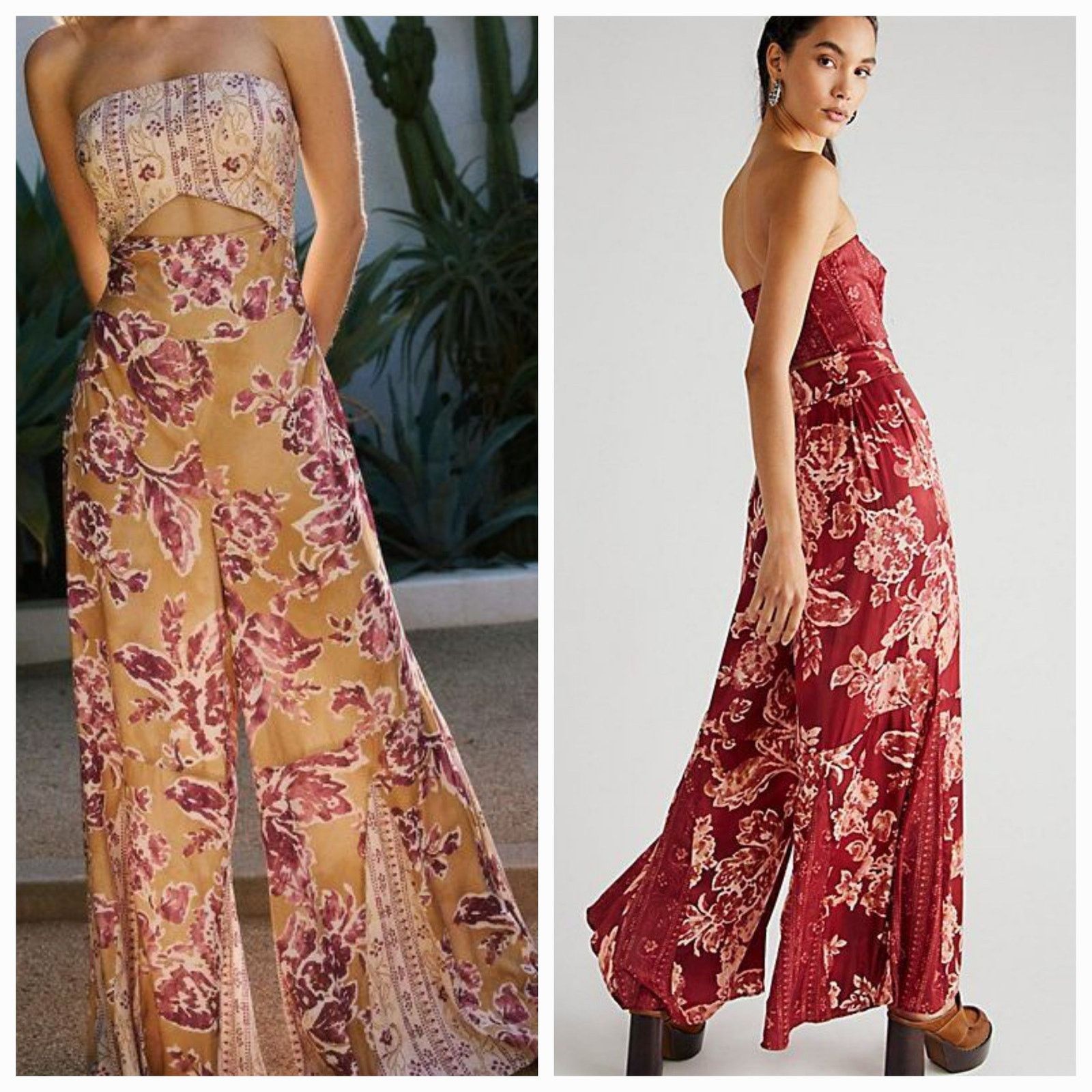 Free People NWT Free People Silky Juliet Jumpsuit $228 SMALL Wine Floral Size 28" / US 6 / IT 42 - 3 Thumbnail