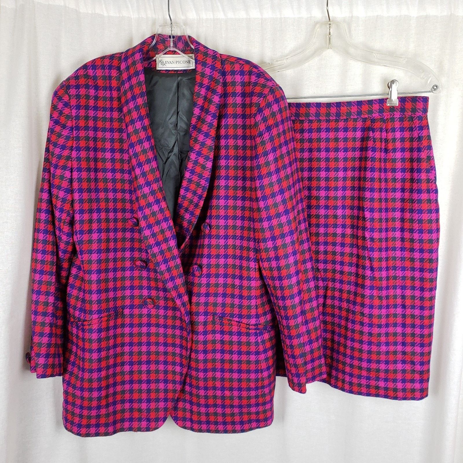 Evan Picone Evan Picone Houndstooth Wool Plaid Blazer Jacket Skirt Suit Size XXL / US 16-18 / IT 52-54 - 1 Thumbnail
