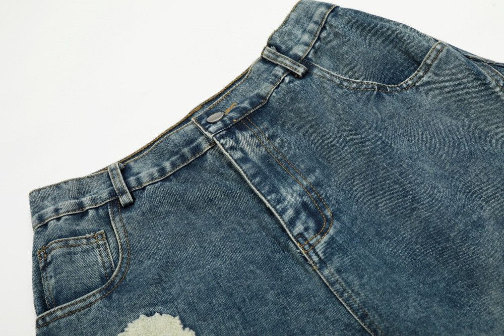 Jean Punk washed distressed floral embroidered scimitar jeans Size US 34 / EU 50 - 3 Thumbnail