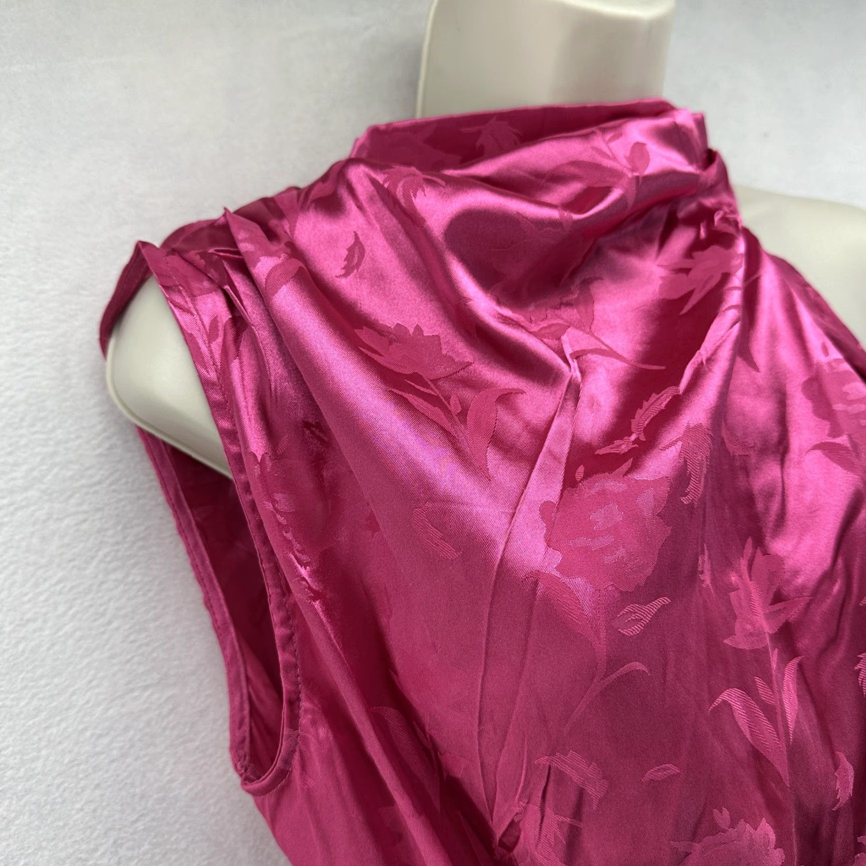 Vintage Hello Molly Dress Womens 6 Pink Floral Satin Halter Fit & Flare Mini Party Dress Size M / US 6-8 / IT 42-44 - 3 Thumbnail