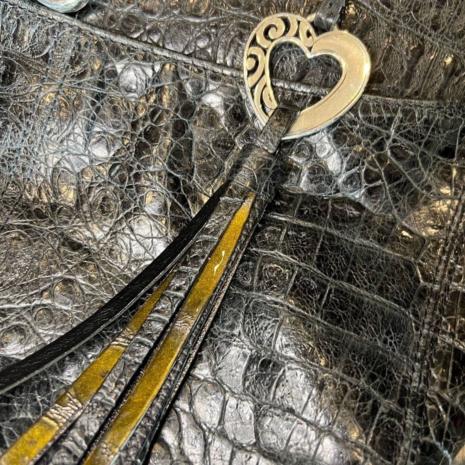 Brighton Brighton Embossed Black Leather Shoulder Bag Size ONE SIZE - 3 Thumbnail