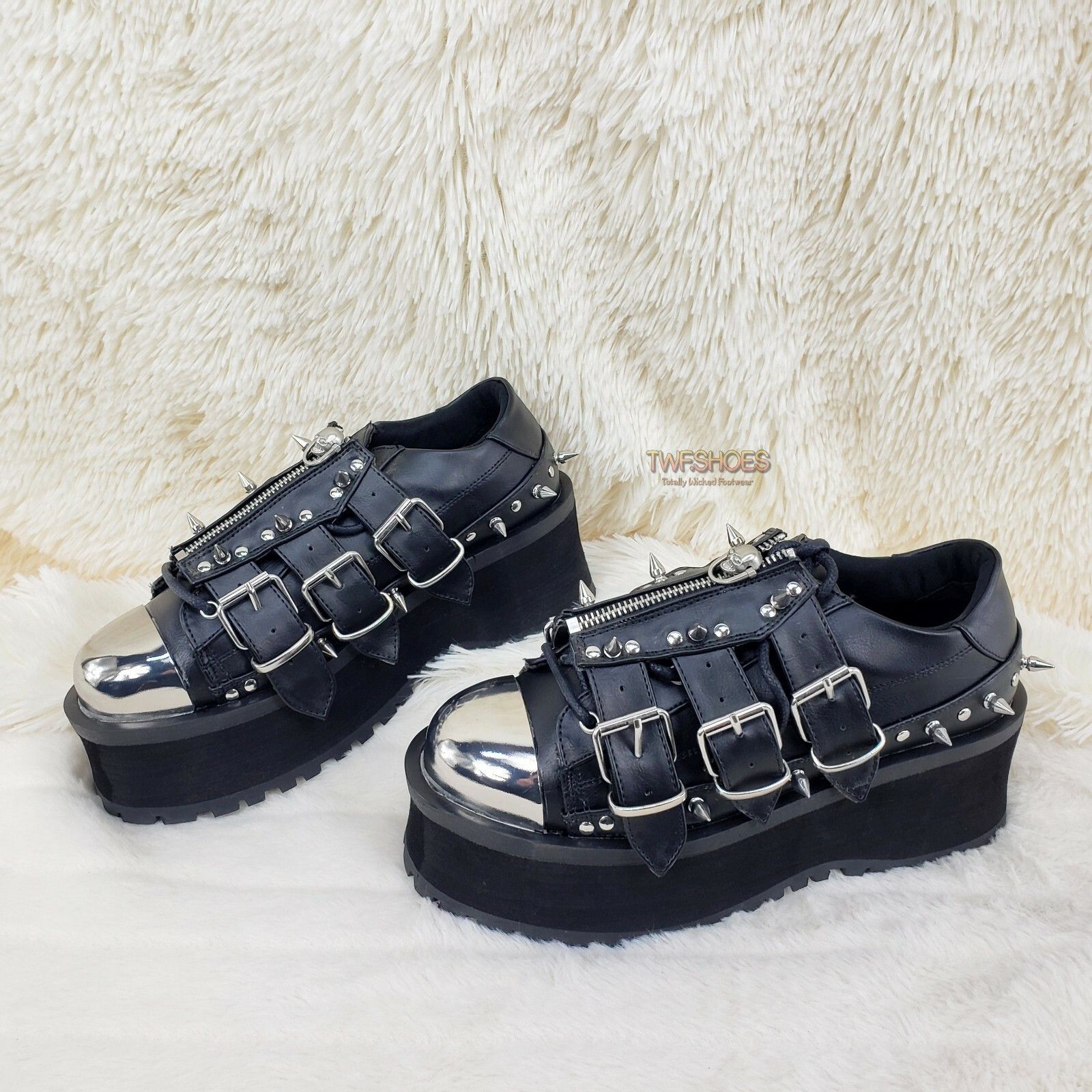 Other DEMONIA Gravedigger 03 Black Chrome Toe Plate Spiked Shoe Me Size US 11 / EU 44 - 9 Thumbnail