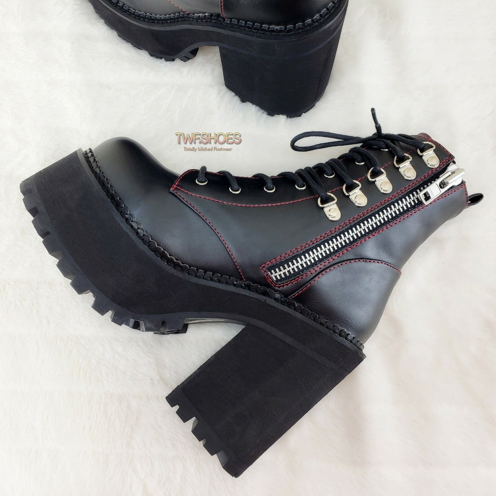 Demonia Cult DEMONIA Assault 100 Gothic Punk Heel Cleat Platform Red Stit Size US 10 / IT 40 - 6 Thumbnail