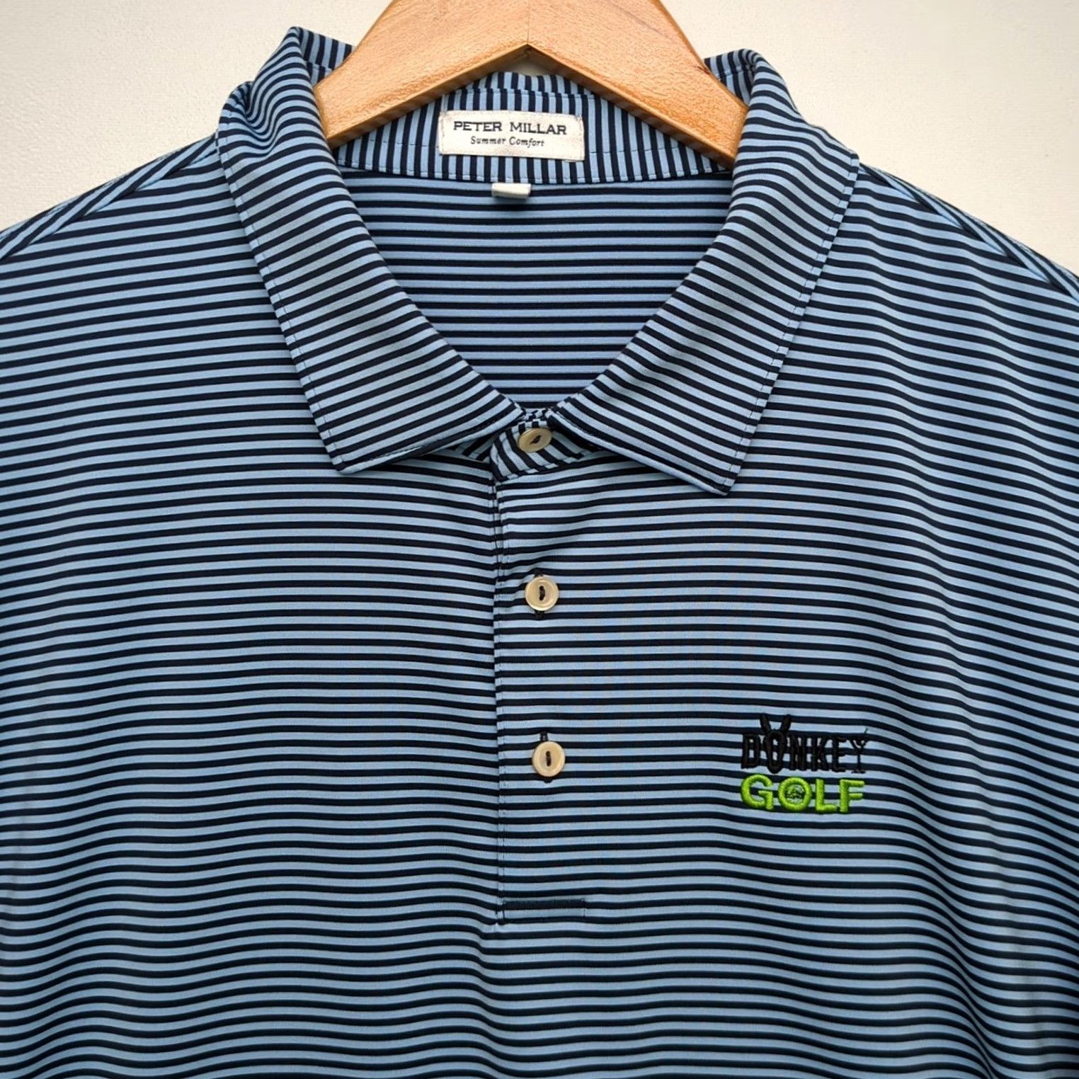 Peter Millar Peter Millar Summer Comfort Polo Mens XXL Blue Stripe Short Sleeve Donkey Golf Mens Regular Polo Shirt Size US XXL / EU 58 / 5 - 2 Thumbnail