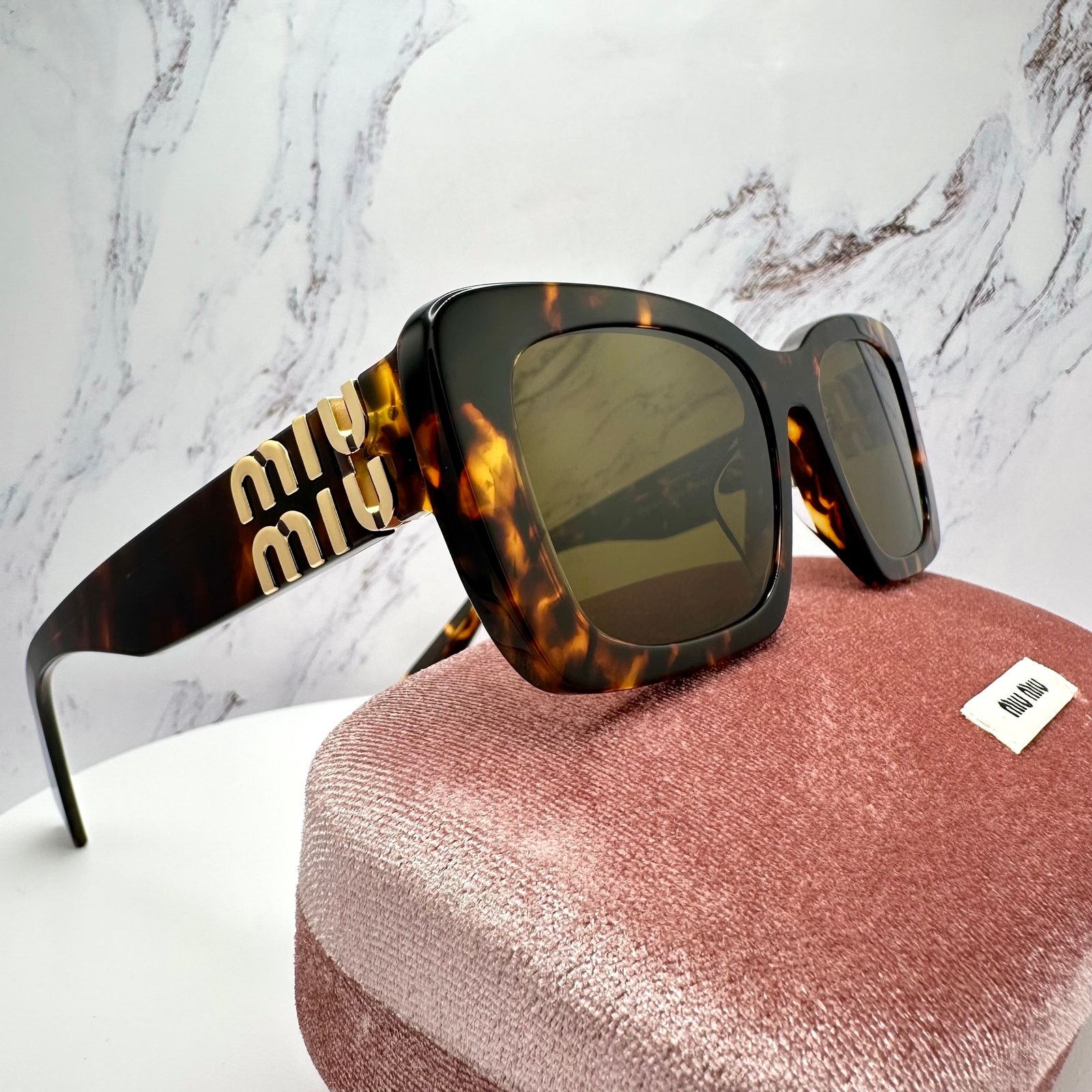 Miu Miu New MIU MIU Sunglasses Brown Tortoise Gold Metal Logo Size ONE SIZE - 20 Thumbnail