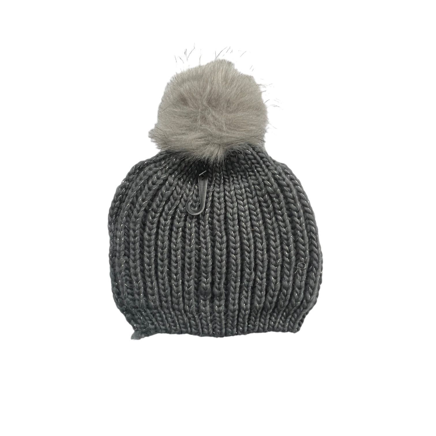 Other Beanie Dark Gray with Silvery Threads Light Gray Pompom OS Size ONE SIZE - 3 Thumbnail