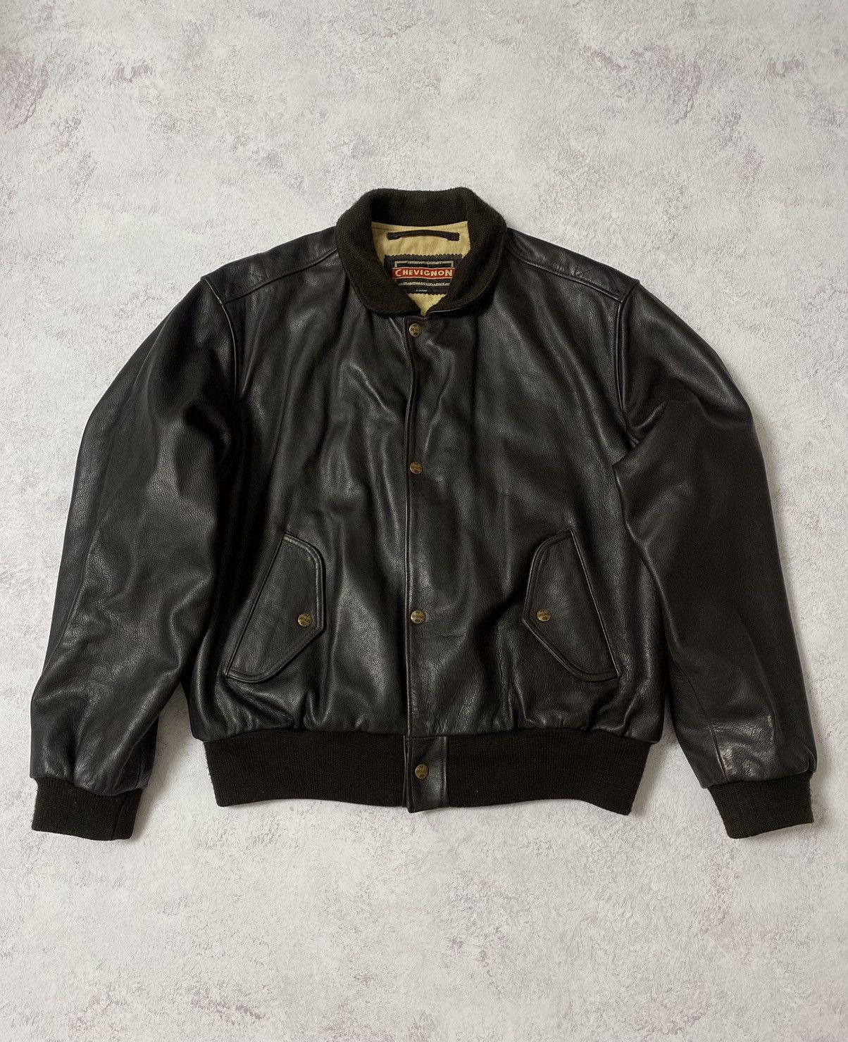 Bomber Chevignon Vintage 1988 - Cuir Et Daim Brodé - Taille M - Années 80