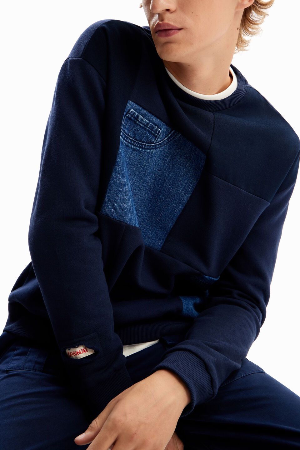 Desigual Desigual Denim Patchwork Sweatshirt Relaxed Blue Mens XL Size US XL / EU 56 / 4 - 4 Thumbnail