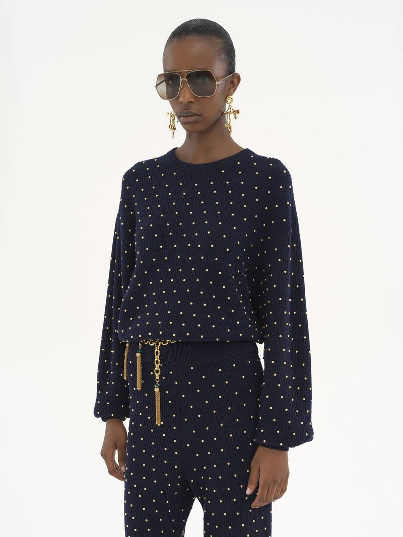 Chloe o1loc1c11125 Studded Crewneck Sweater in Navy Size M / US 6-8 / IT 42-44 - 3 Thumbnail