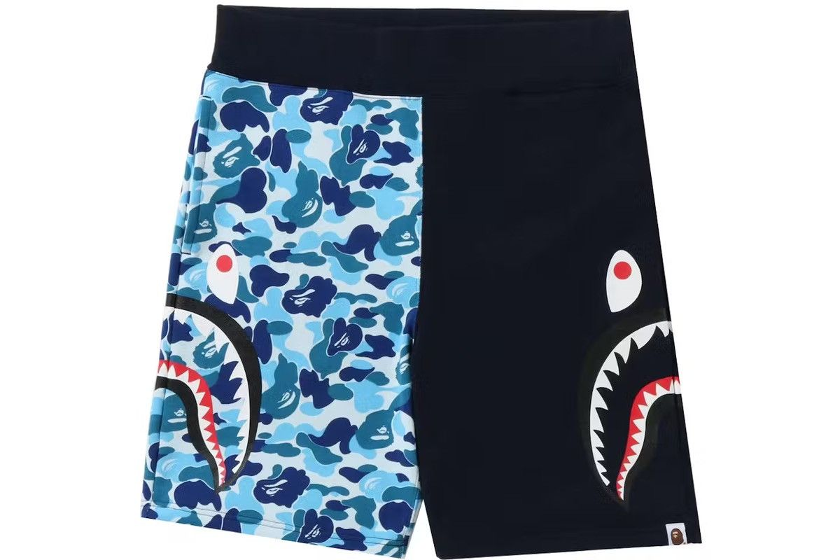 image of Bape Abc Camo Side Shark Sweat Shorts Navy, Men's (Size 38)