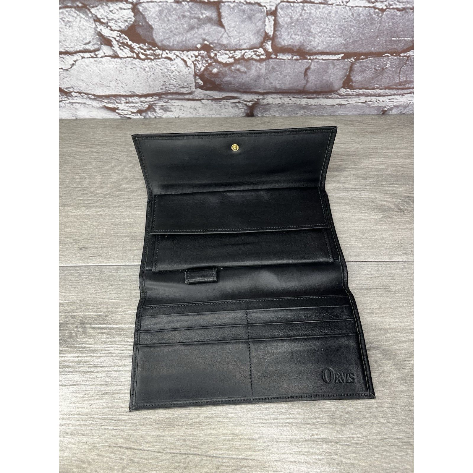 Orvis Vintage Orvis American Black Leather Bifold Wallet 6 Card Sl Size ONE SIZE - 4 Thumbnail