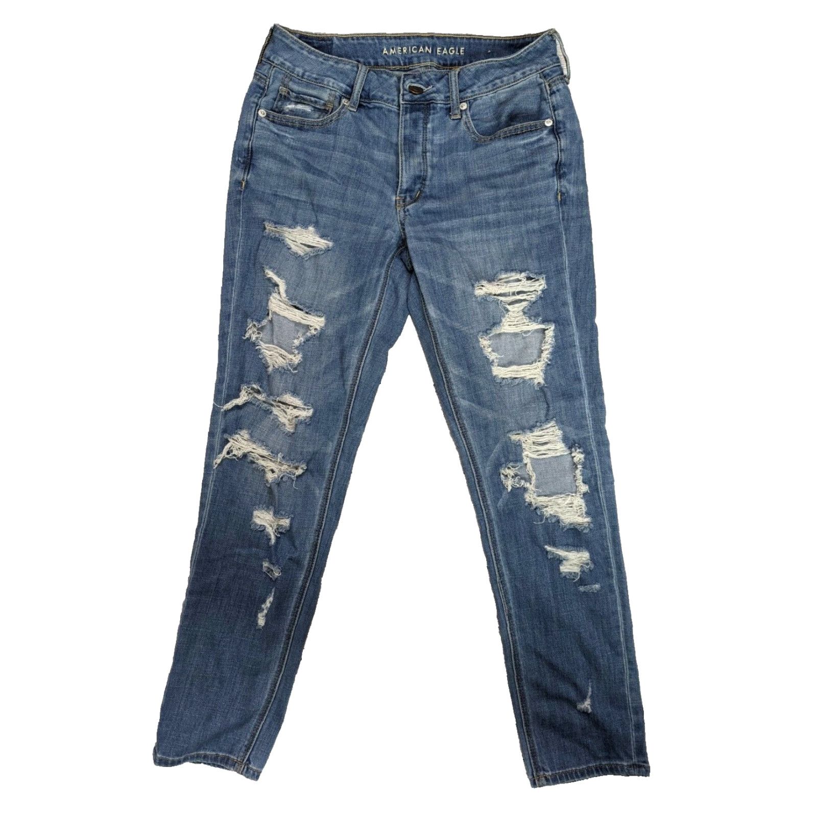 American Eagle Outfitters VINTAGE AMERICAN EAGLE Women's Jeans Blue Denim Distressed Button Fly TomGirl M3J Size 27" / US 4 / IT 40 - 2 Thumbnail