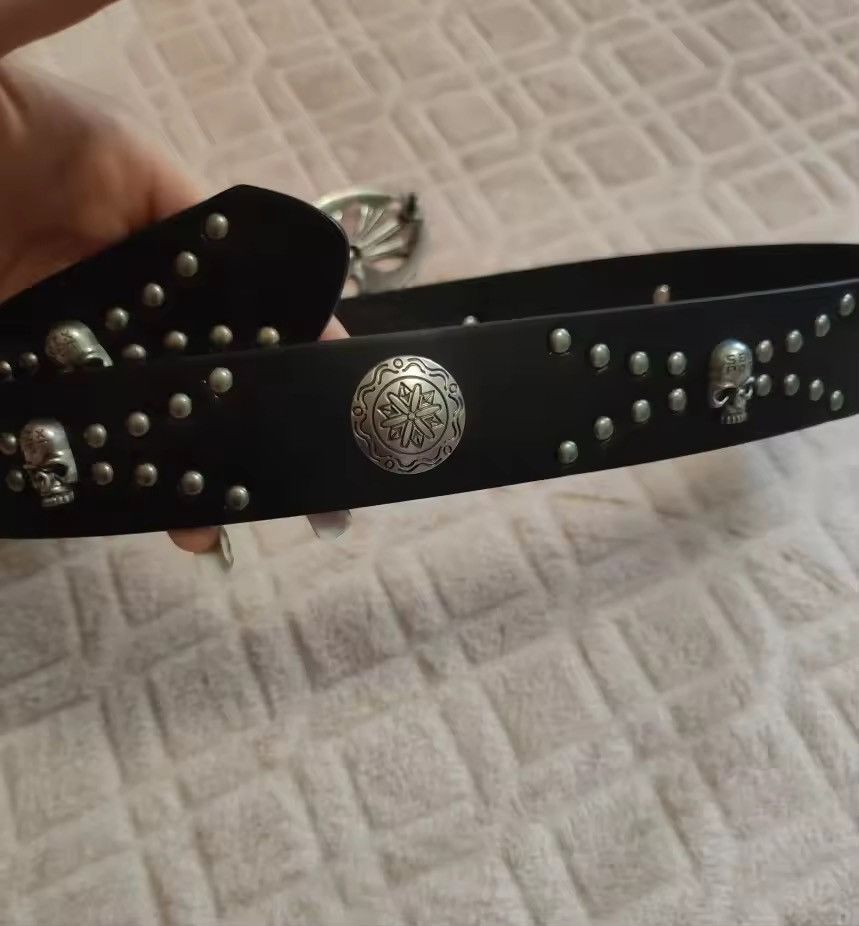 110 cm Studded PU Leather Belt with Skull & Vintage Floral Belts