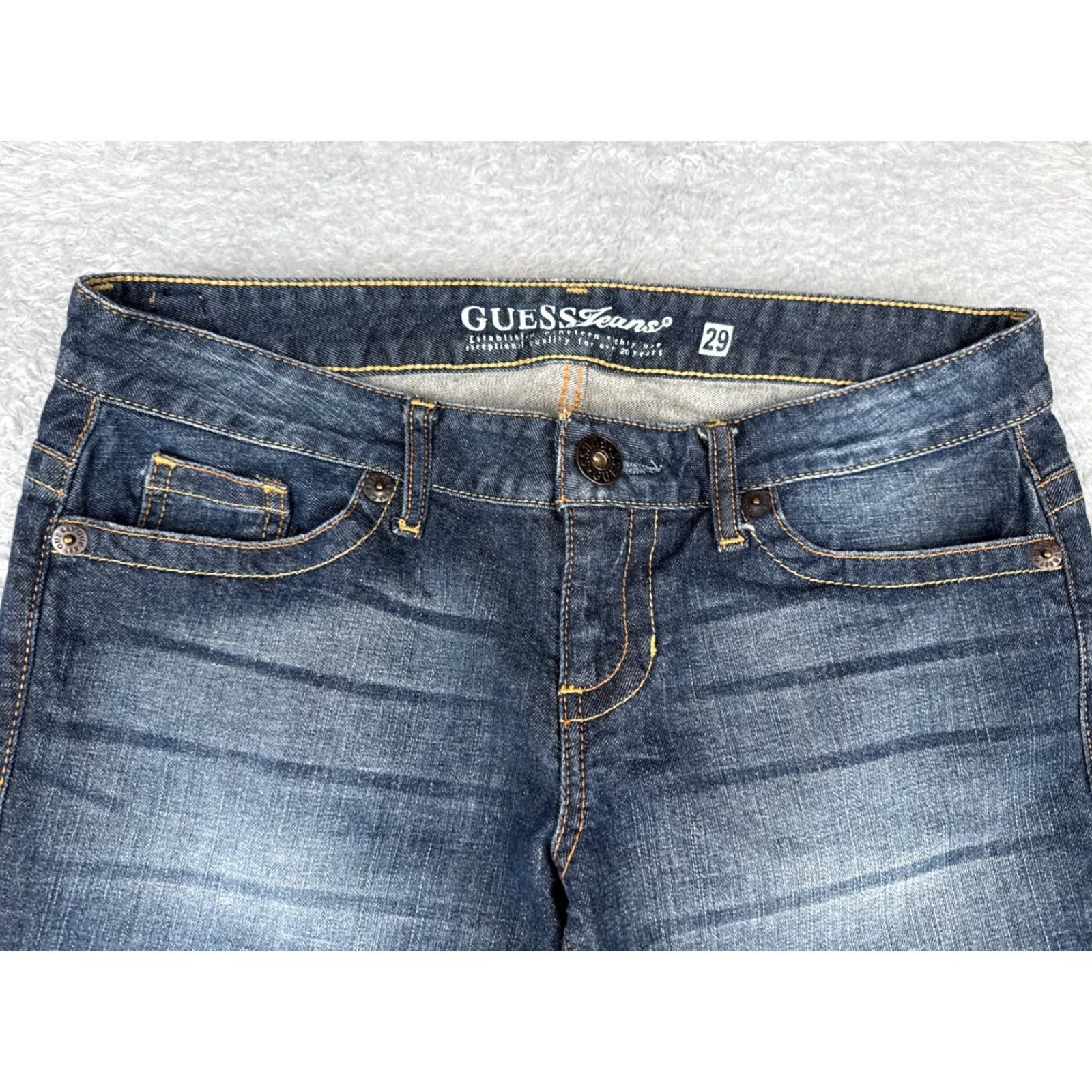Guess GUESS Jeans Women 29 Blue Denim Capri Crop Low Rise Dark Cotton Blend 32x22 Jeans Size 29" - 4 Thumbnail