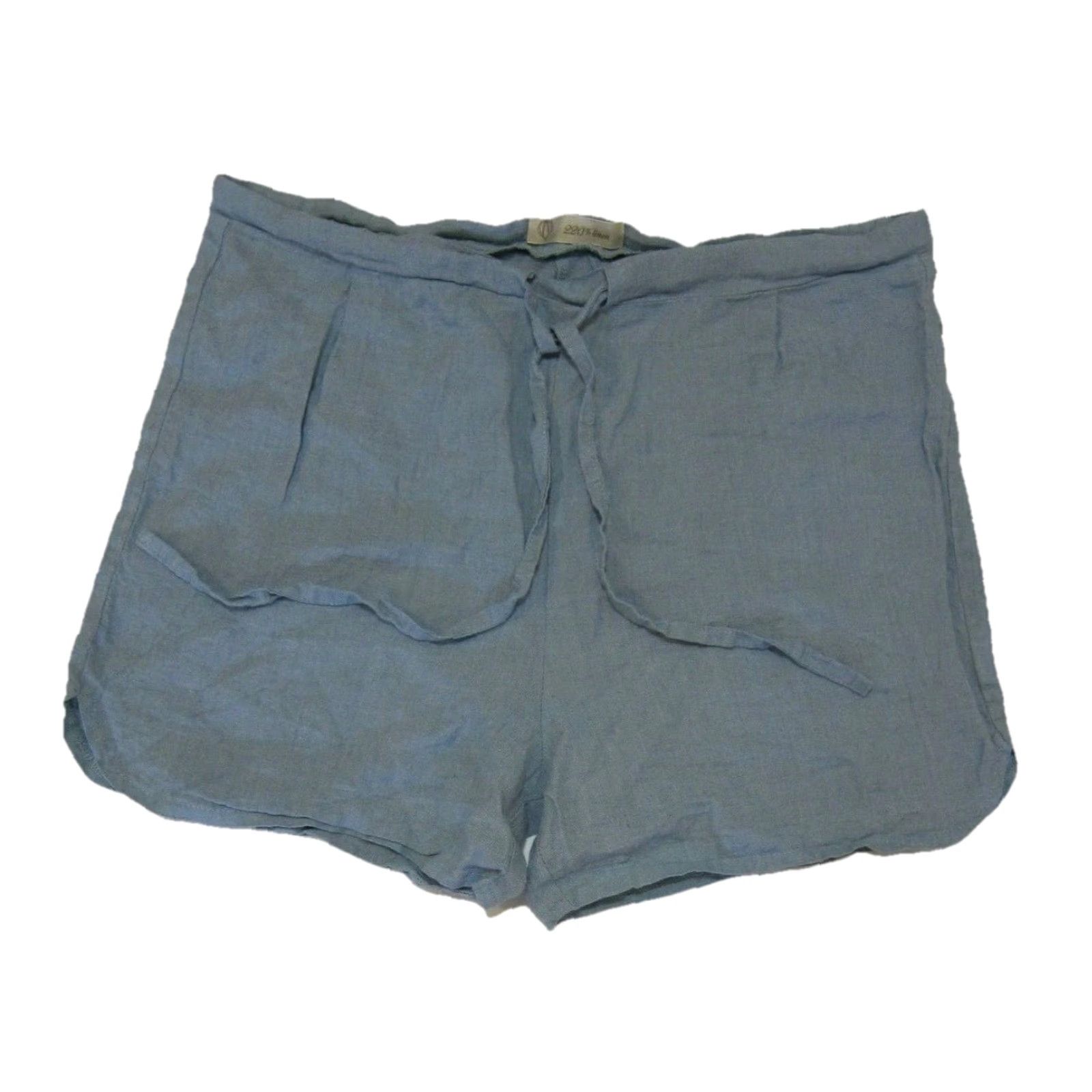 Vintage 220% Linen Blue Green Tie High Rise Waist Casual Flowy Shorts Women Size Medium Size 24" / US 00 / IT 34 - 2 Thumbnail