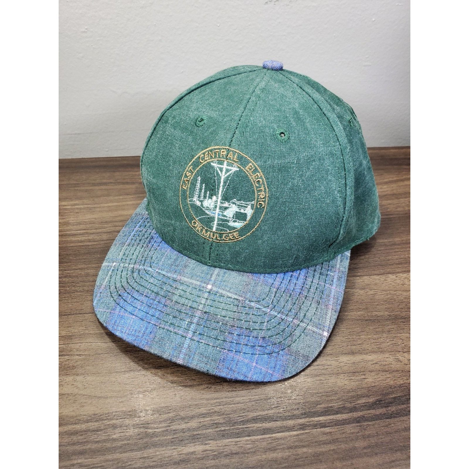 Vintage Okmulgee Oklahoma East Central Electric Cap Hat Plaid Bill Size ONE SIZE - 1 Thumbnail