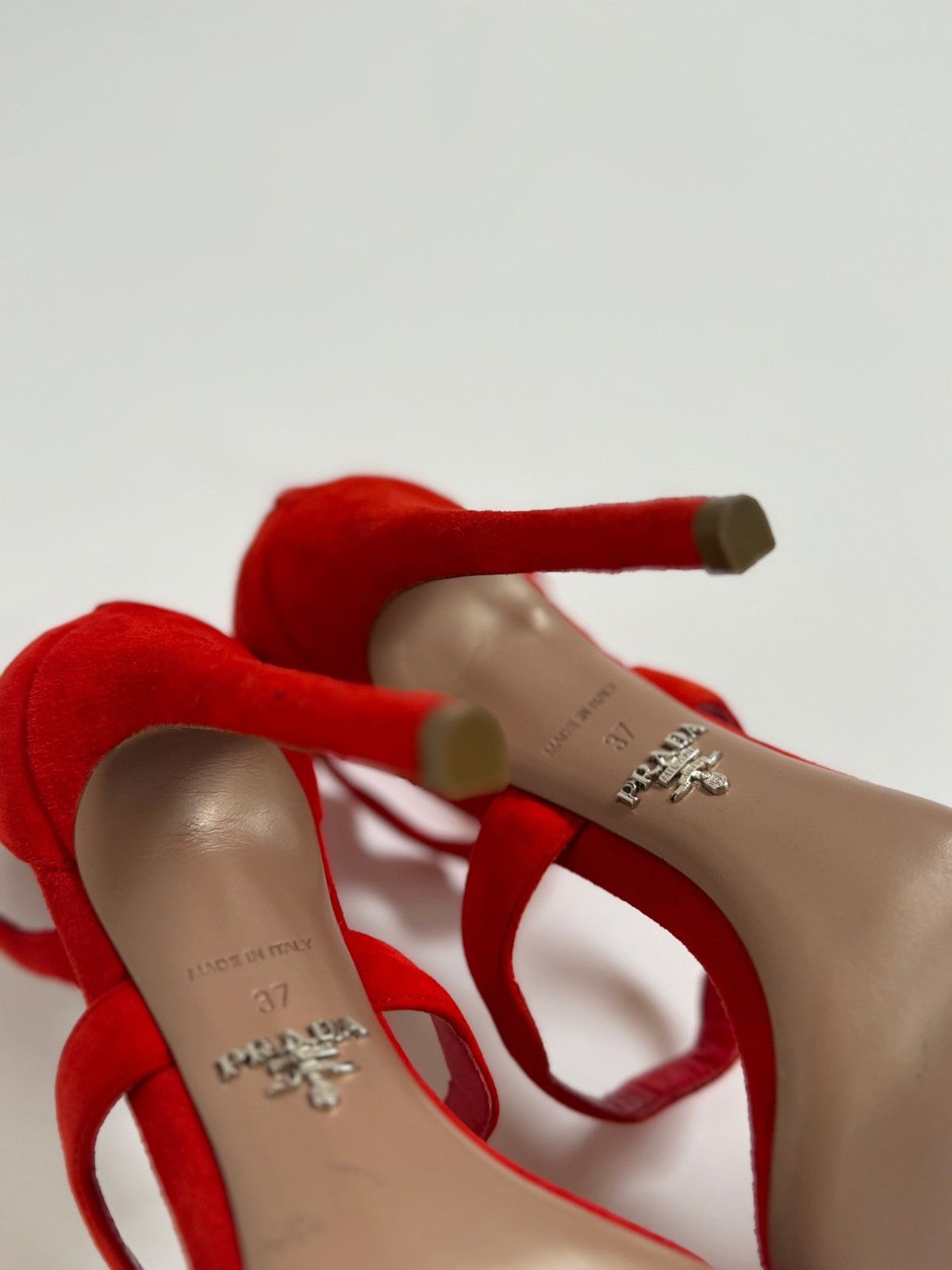 Prada Red Scalloped Strapped Prada Heels Size US 7 / IT 37 - 5 Thumbnail
