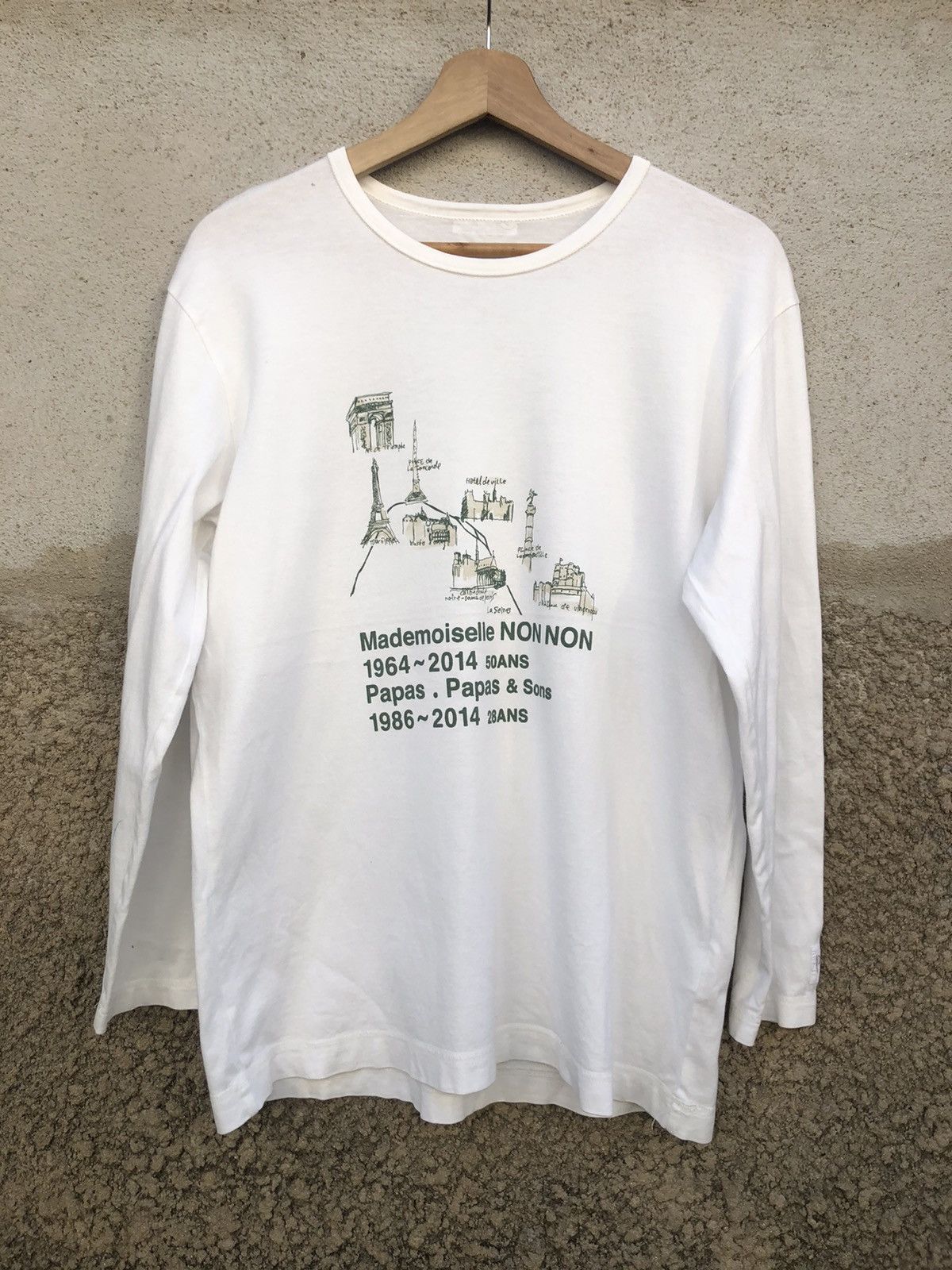 image of Papas X Mademoiselle Non Non By Issey Miyake Long sleeve Tee in White, Men's (Size Small)