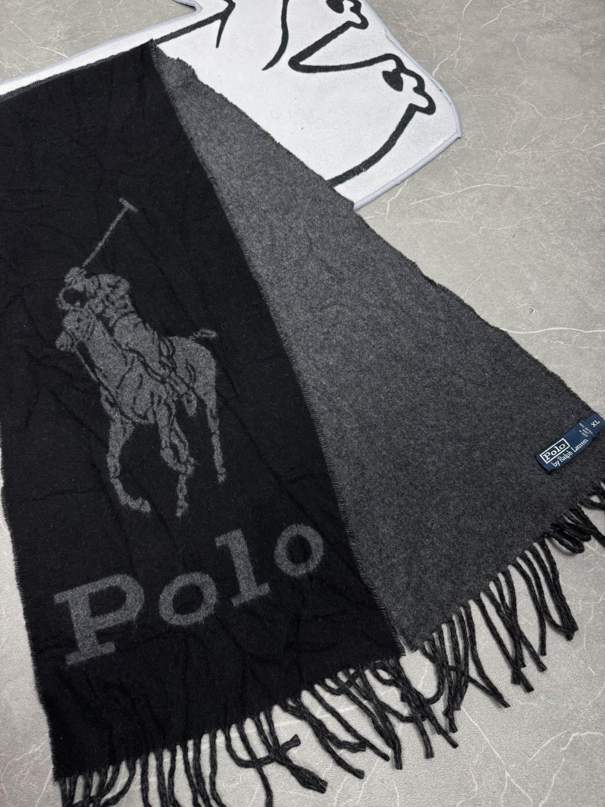 Polo Ralph Lauren Ralph Lauren Reversible Black Grey Vintage 90s Italy Wool Size ONE SIZE - 2 Thumbnail