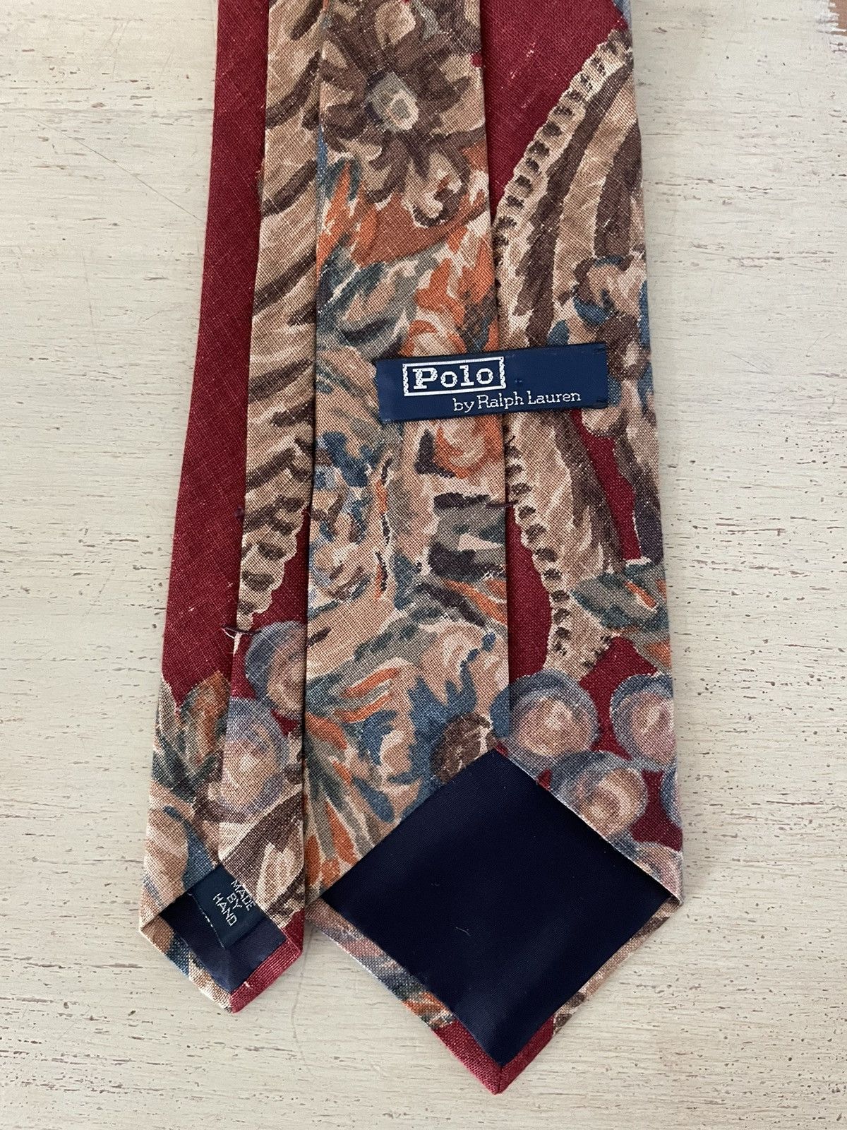Polo Ralph Lauren × Vintage Vintage Floral Print Wide Linen Tie Size ONE SIZE - 3 Thumbnail