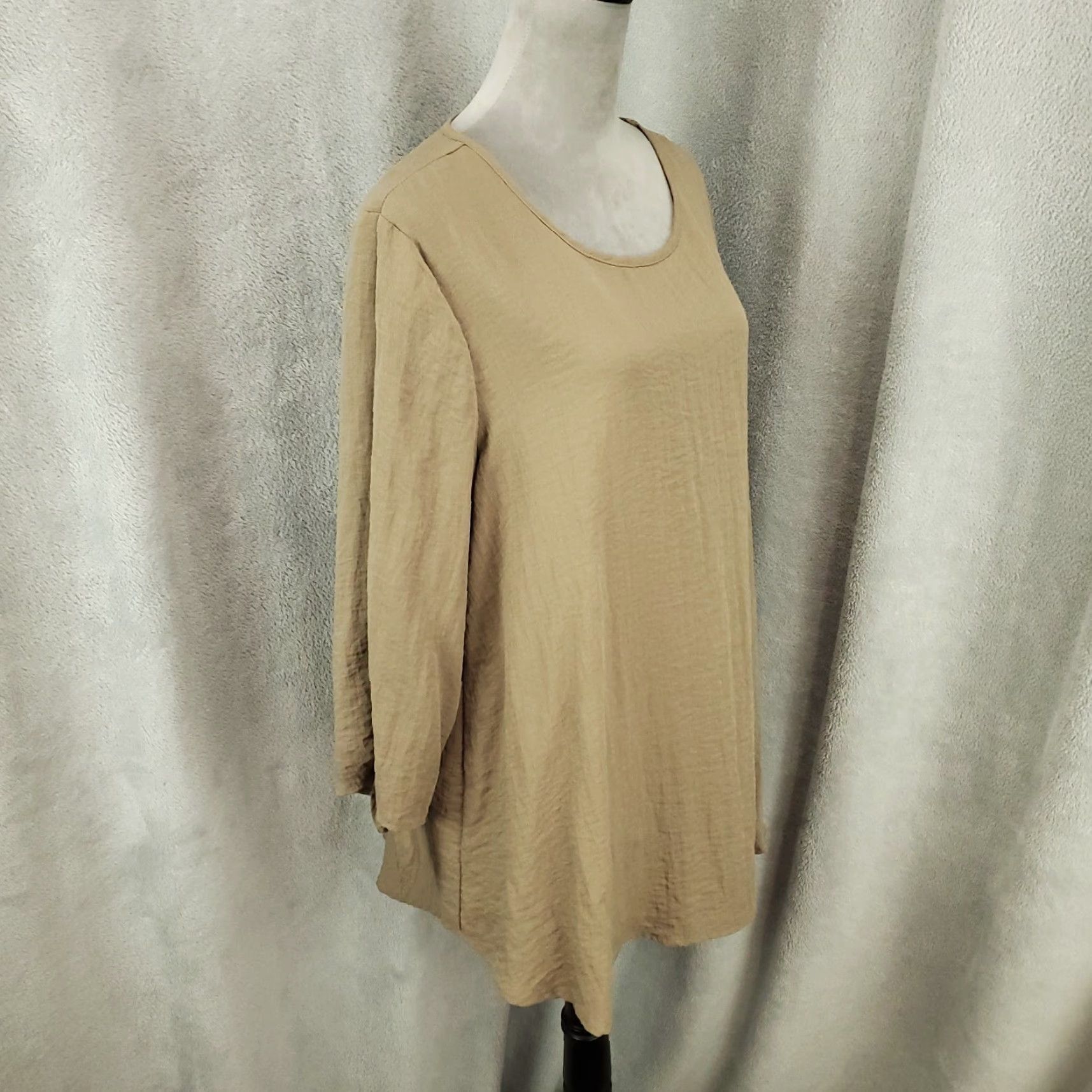 Vintage Yushi Blouse Tunic Womens XL Beige Lightweight 3/4 Sleeve Round Neck Nylon Rayon Bohemian Classic Casual Shirt Blouse USA Size XL / US 12-14 / IT 48-50 - 8 Thumbnail