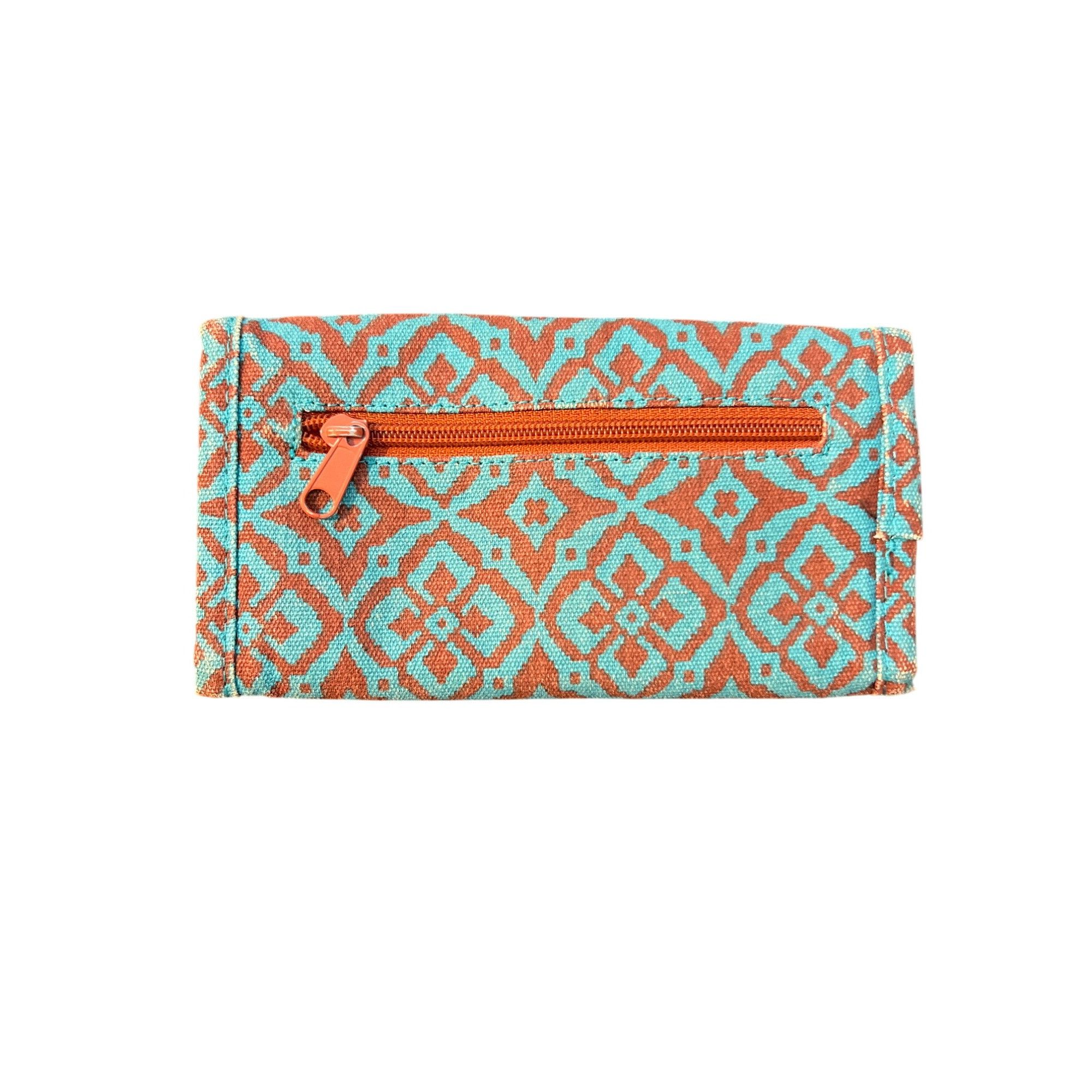 KAVU Kavu Trendy Geometric Print Wallet Blue Brown Trifold Zip Po Size ONE SIZE - 3 Thumbnail