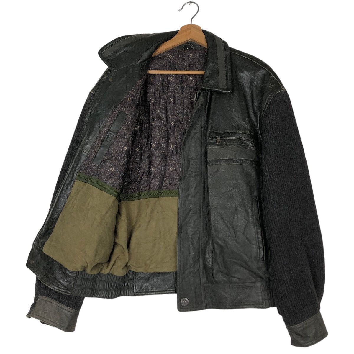 Japanese Brand 🔥Vintage Biker Leather Jacket Japan Made Knit Sleeve Rare Size US L / EU 52-54 / 3 - 11 Thumbnail