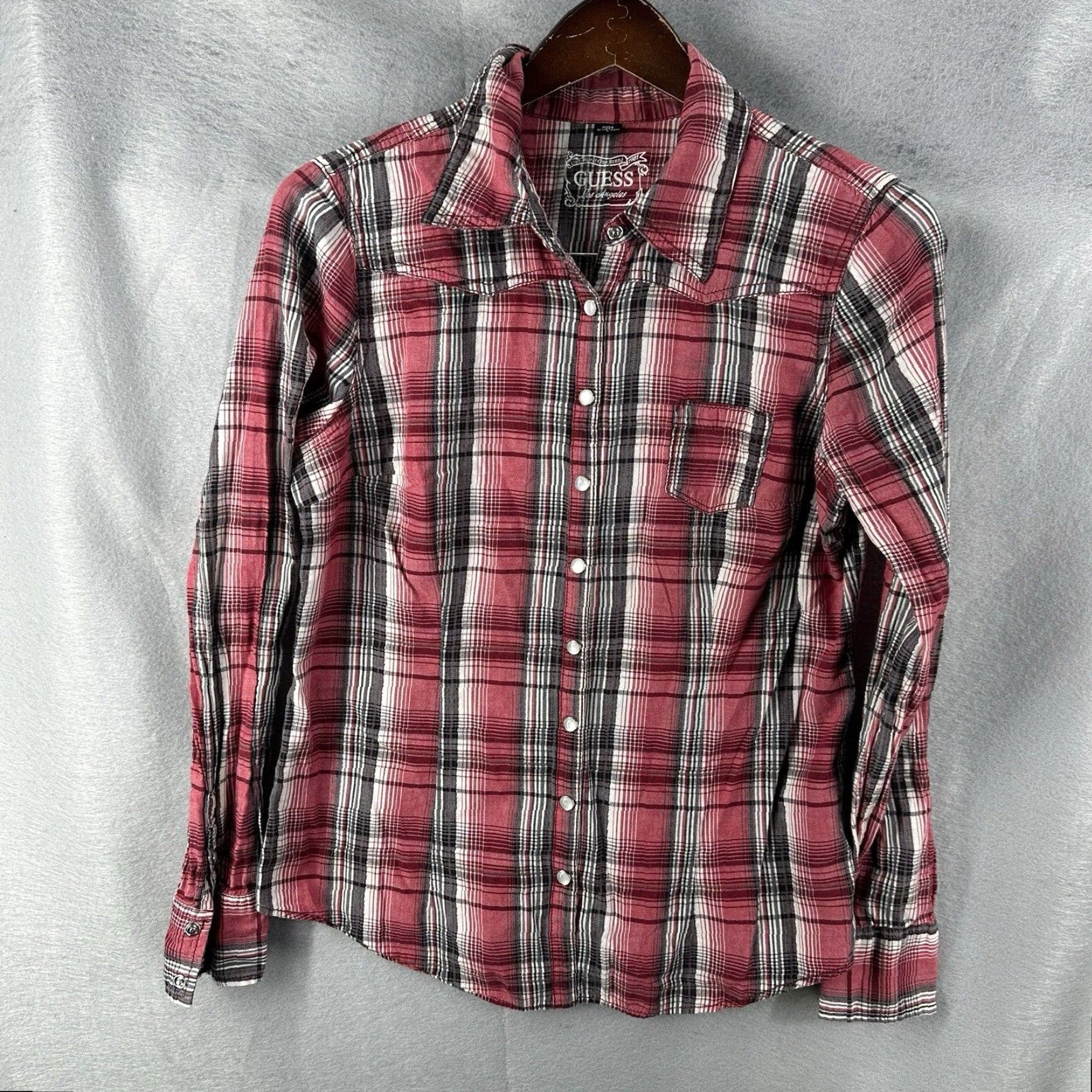 Guess VINTAGE Guess Western Shirt Womens L Red Plaid Long Sleeve Cowgirl 90s Country Button-Up Size L / US 10 / IT 46 - 2 Thumbnail