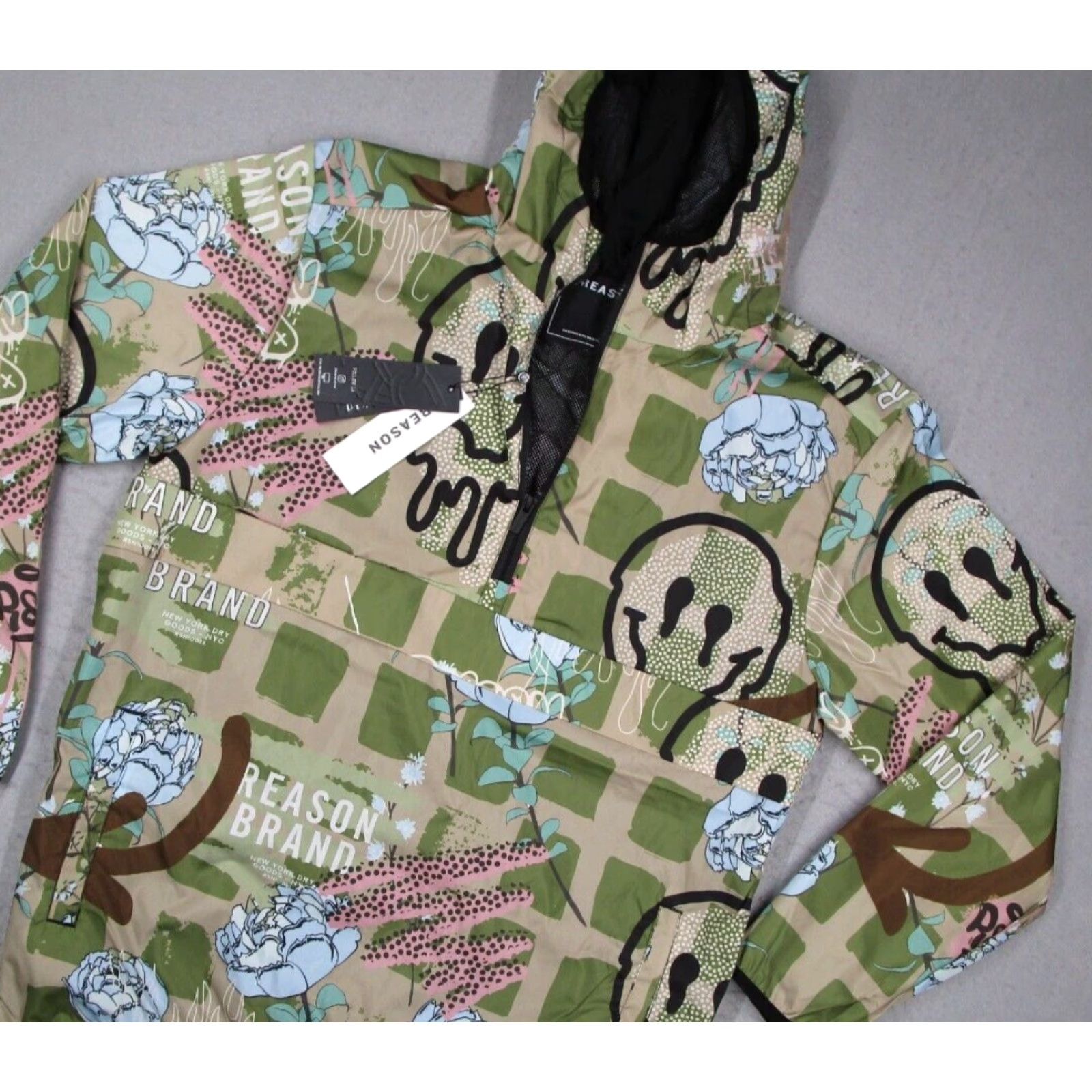 Reason Reason Mens Green 1/2 Zip Pullover Windbreaker Jacket Short 1/4 Zip Logo Geometric 90s City Hip Hop Sports Vintage No N/A Size US L / EU 52-54 / 3 - 2 Thumbnail