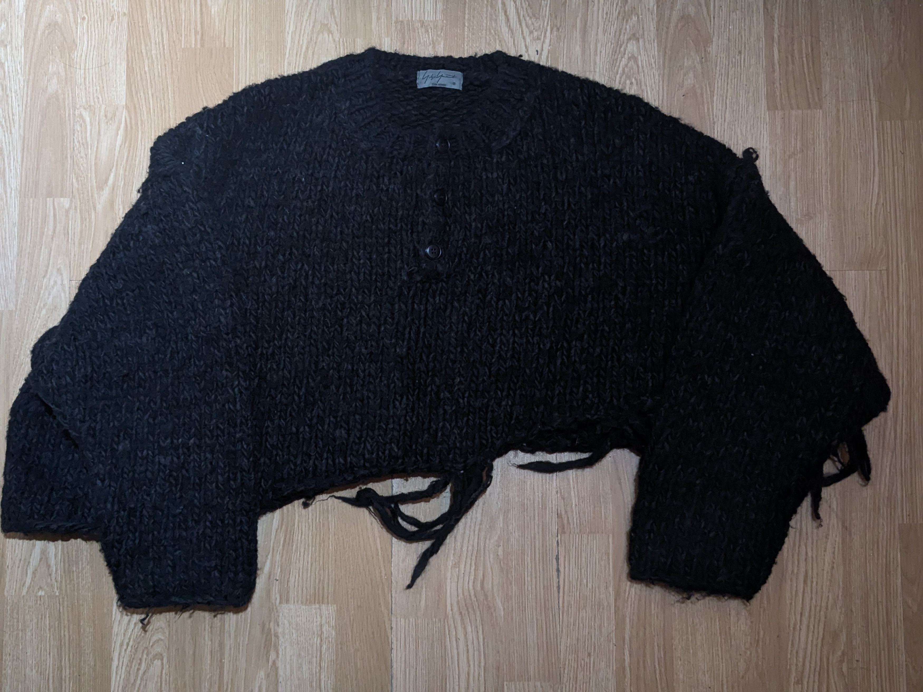 Yohji Yamamoto AW20 Distressed Henley Knit Size US L / EU 52-54 / 3 - 3 Thumbnail