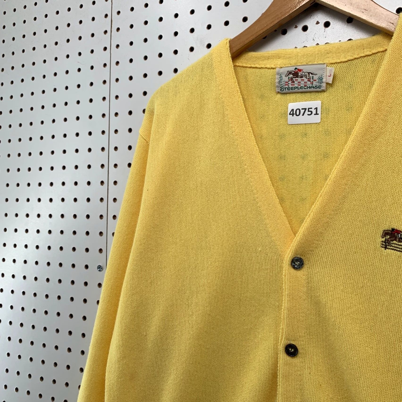 Vintage VTG Steeplechase Knit Cardigan Sweater Men’s Large Yellow USA 90s Vintage Button V-Neck Size US L / EU 52-54 / 3 - 5 Thumbnail
