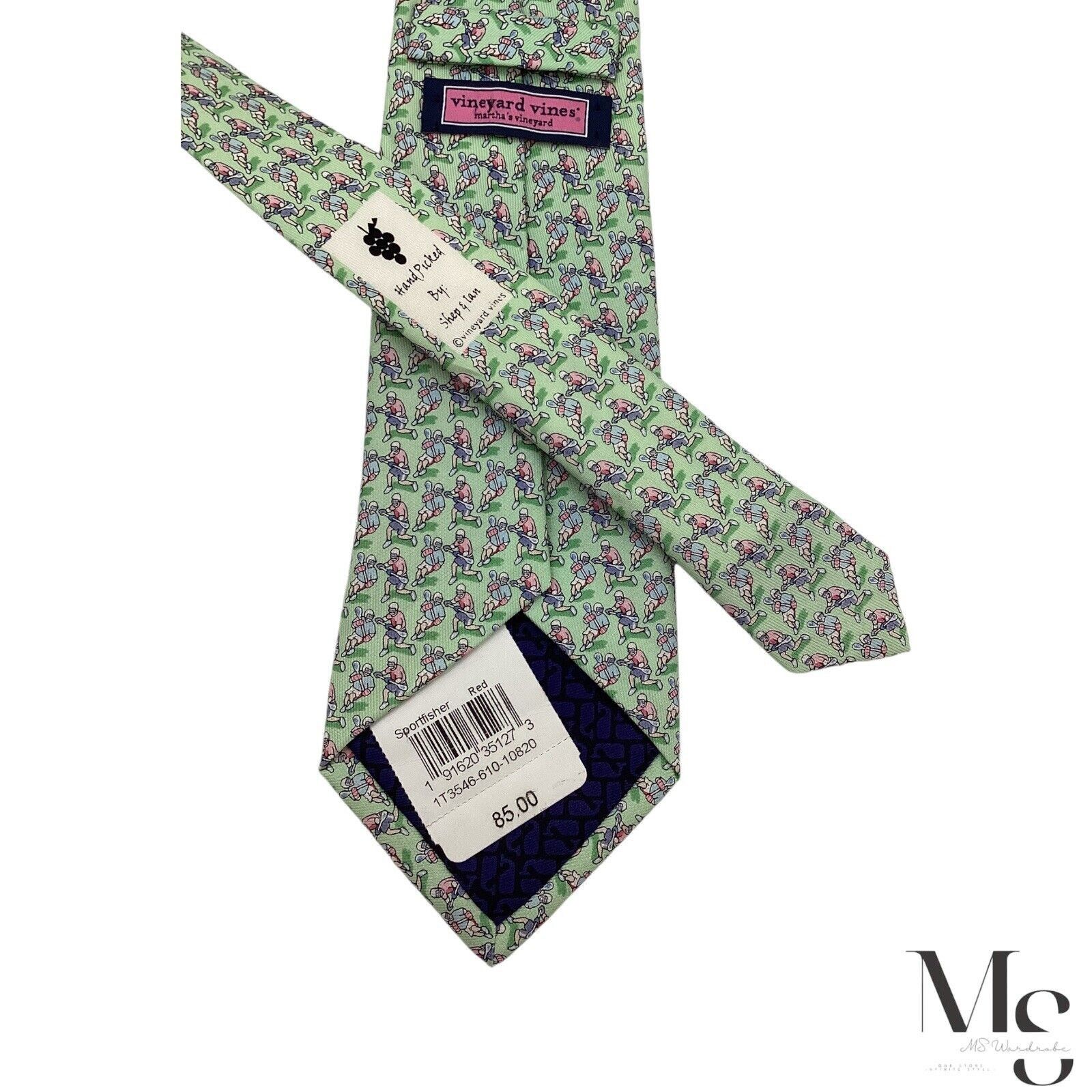 Vineyard Vines $85 VINEYARD VINES Boy Green Lacrosse Player Print Silk Tie Size ONE SIZE - 5 Thumbnail