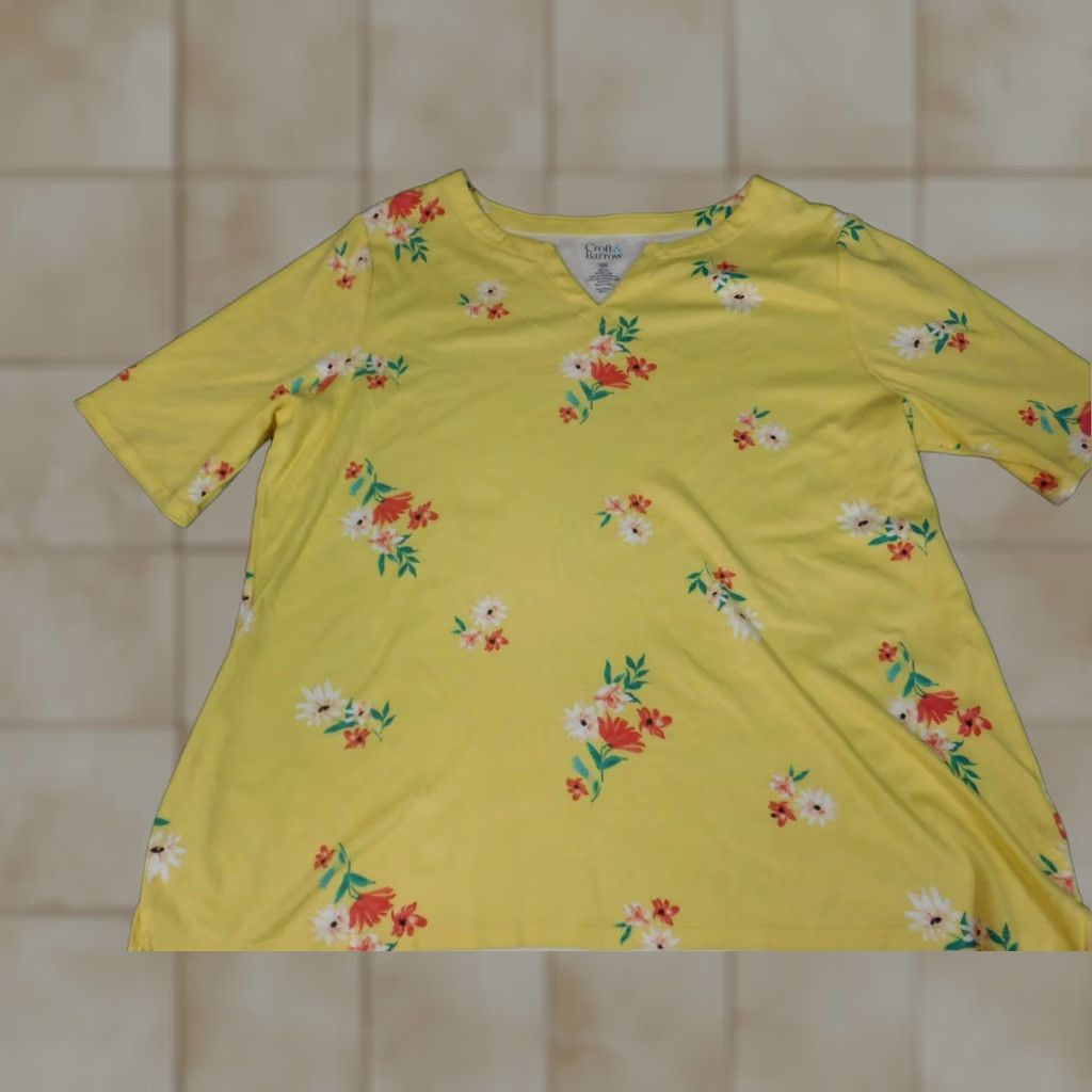 Croft & Barrow Croft & Barrow Womens Blouse 2XL Yellow Floral Stretch Short Sleeve Crew Neck Pullover Casual Polyester Rayon Regular Women 2XL Blouse Floral Yellow Size XXL / US 16-18 / IT 52-54 - 1 Thumbnail