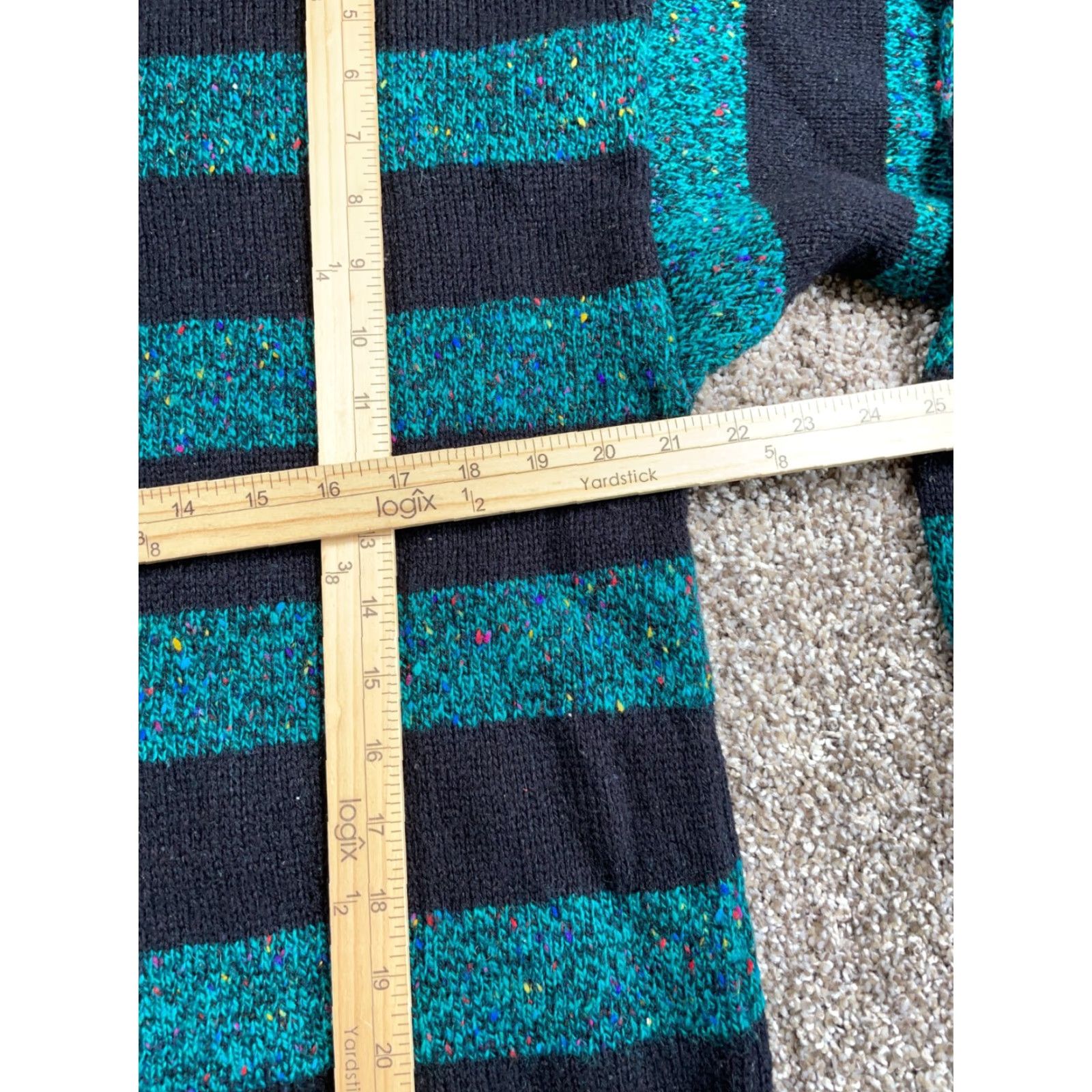 Vintage VINTAGE Chris Sport Wool Blend Chunky-Knit Henley Sweater Adult Large Green Black Striped 90s Mens Size US L / EU 52-54 / 3 - 6 Thumbnail