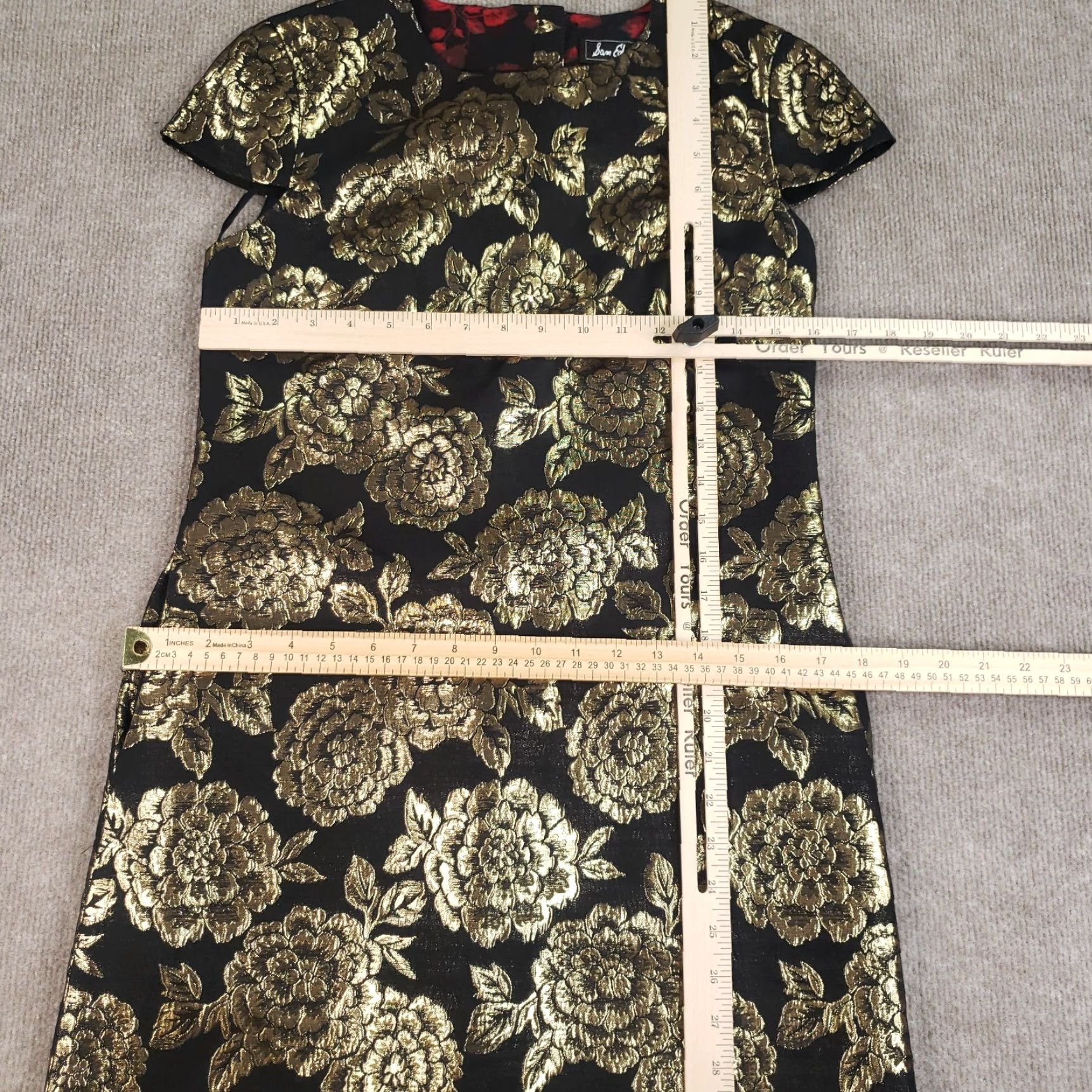 Sam Edelman Sam Edelman Dress Womens Size 4 Black Gold Floral Brocade Cap Sleeve Sheath Size S / US 4 / IT 40 - 5 Thumbnail