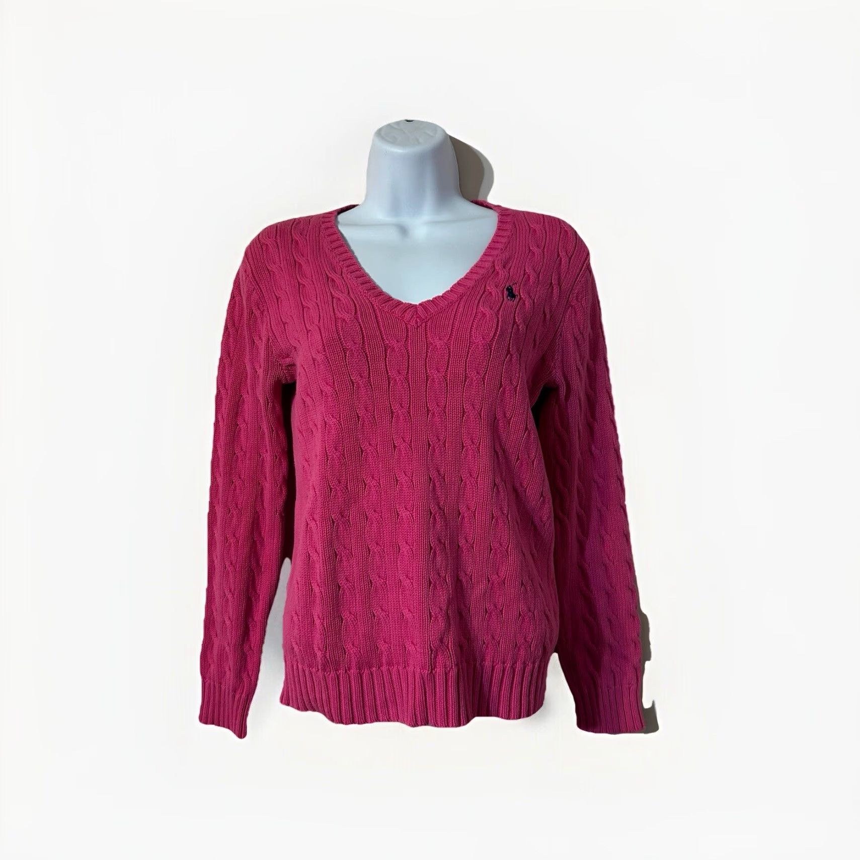 Polo Ralph Lauren Ralph Lauren Sport V-Neck Sweater Pink Women Medium Cable-Knit Cotton Pullover Knit Wool? Size M / US 6-8 / IT 42-44 - 3 Thumbnail
