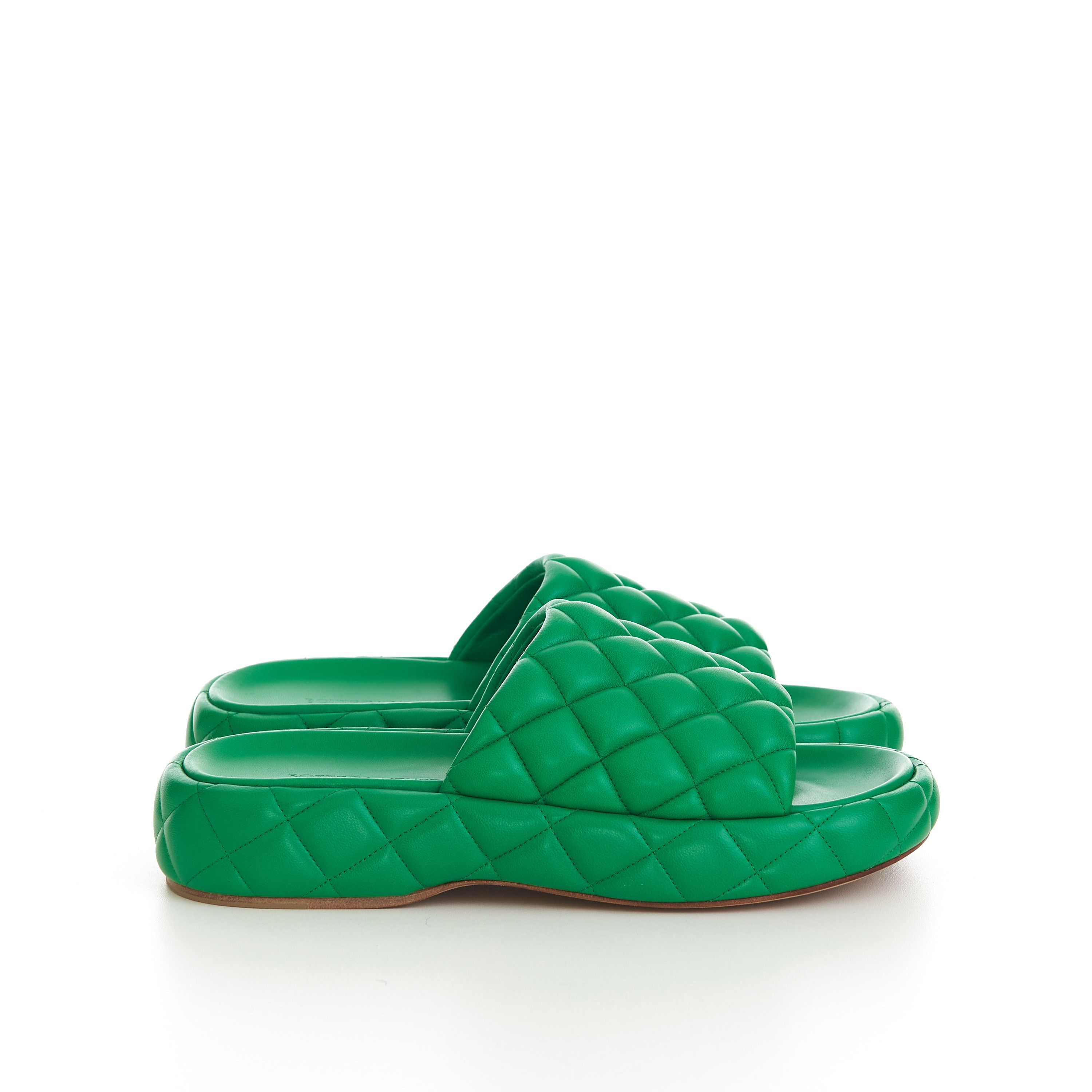 image of Bottega Veneta Padded Sandals In Parakeet Green Quilted Leather, Women's (Size 8)