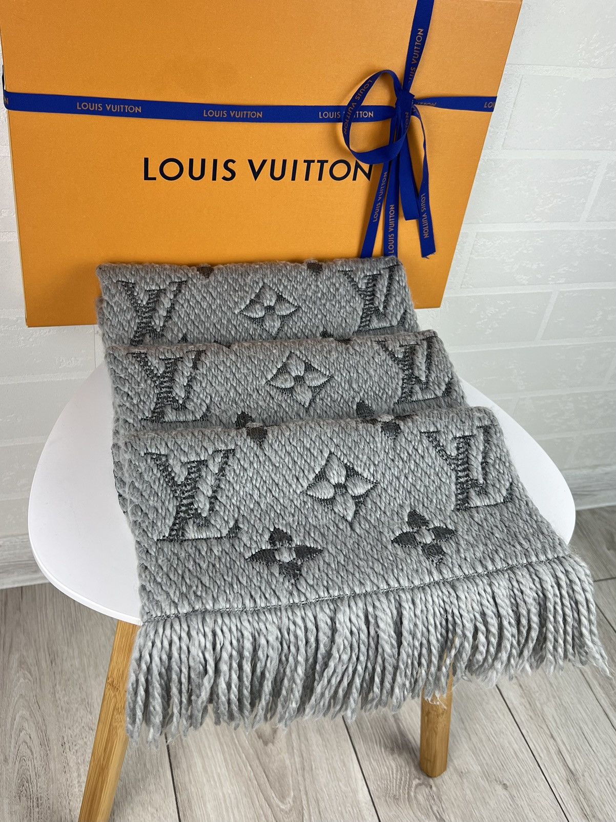 LOUIS VUITTON Scarf EcharpeLV Logomania Monogram Wool Silk