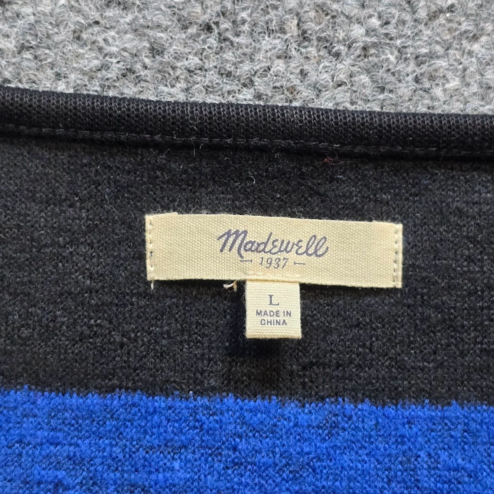 Madewell Madewell Sweater Top Shirt Womens Size Large Blue Black Stripe Wool Blend Boxy Casual Size L / US 10 / IT 46 - 3 Thumbnail