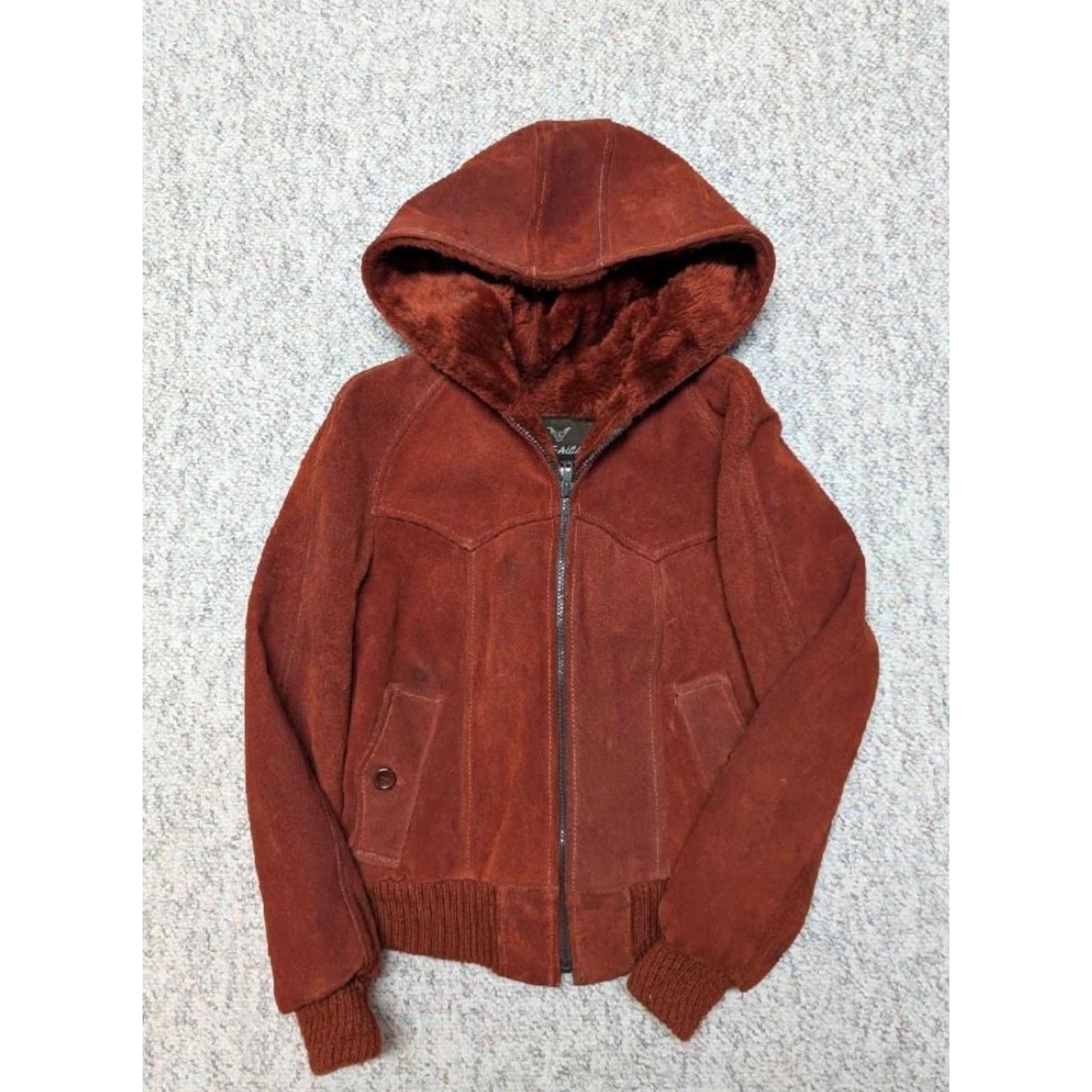 Vintage VINTAGE westERn split-suede cowhide Leather XS sherpa HOODED jacket 34-36 Mens 1970s Rancher Rust Orange Cowboy Style Bomber Jacket Size US XS / EU 42 / 0 - 6 Thumbnail