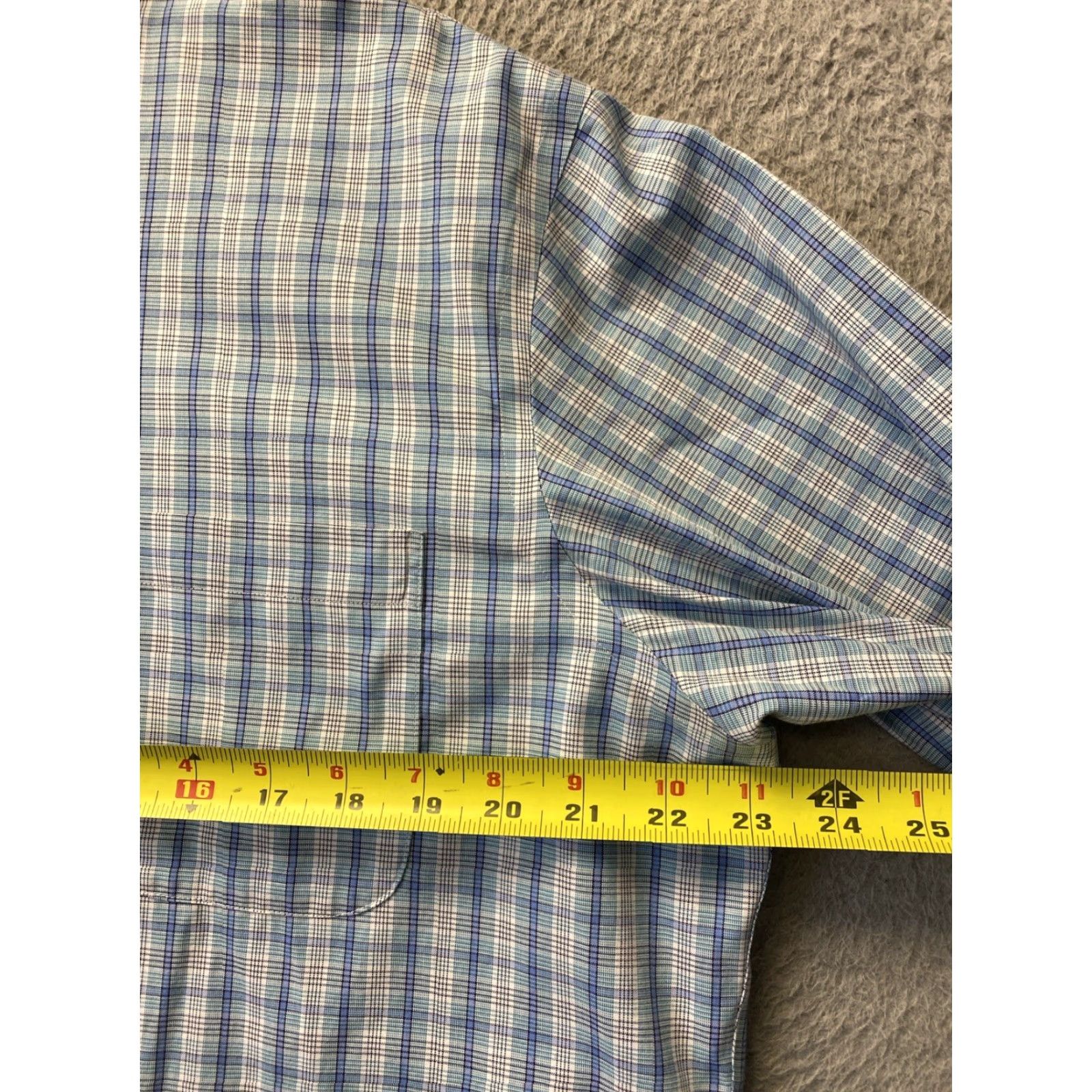 Lands' End Lands' End Shirt Button-Down Mens 16.5 Turquoise Plaid Long Sleeve Classic Trim Fit Size US XL / EU 56 / 4 - 6 Thumbnail