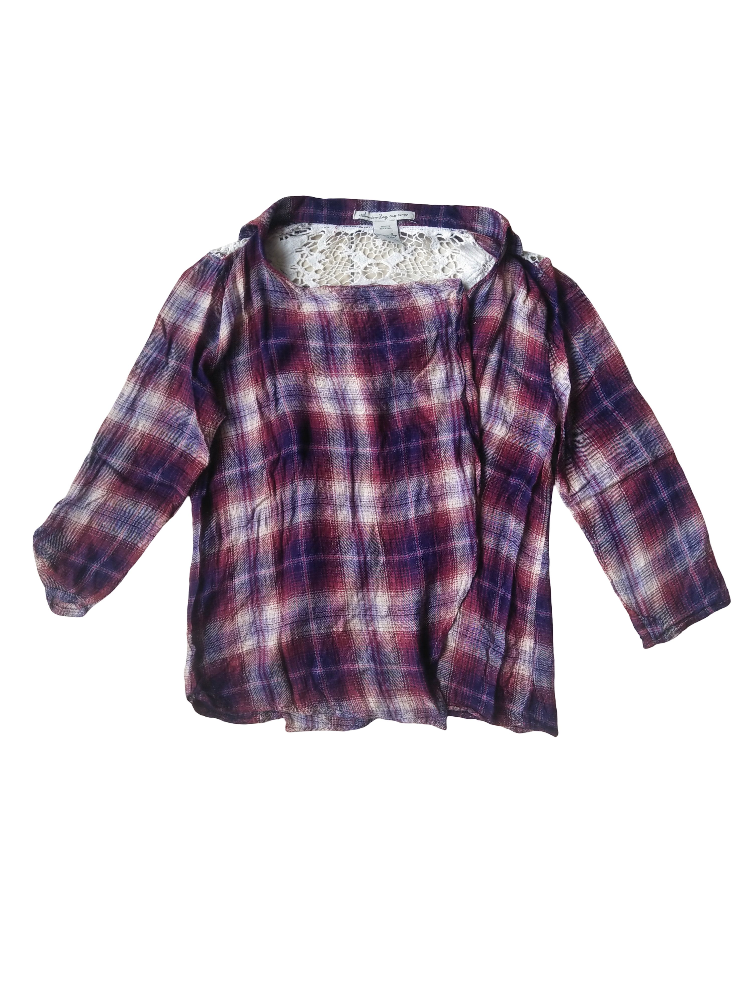 American Rag American Rag Boho Grunge Plaid Lace Back Shirt Top Size S / US 4 / IT 40 - 1 Thumbnail