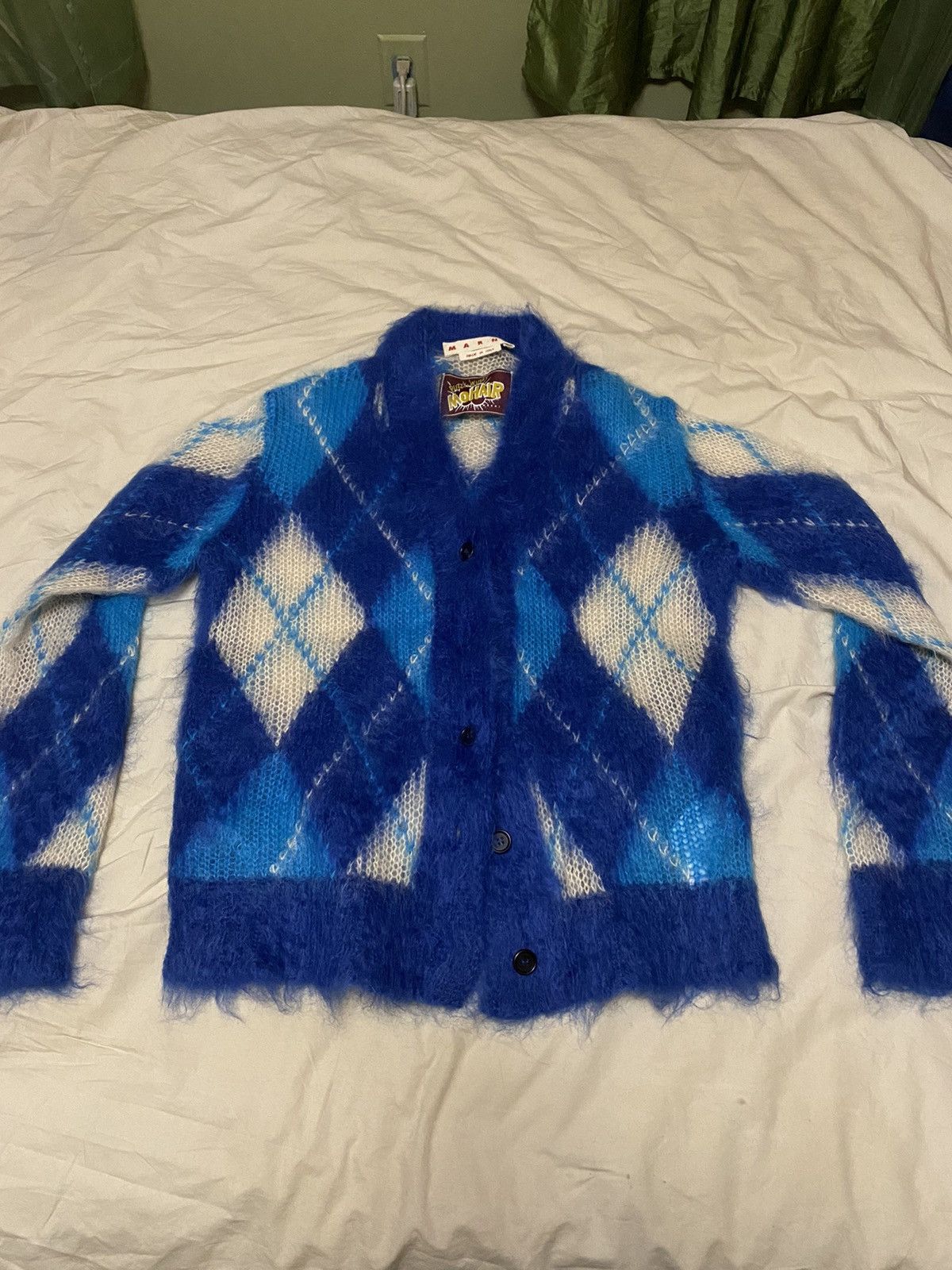 image of Marni Argyle Mohair Cardigan in Blue, Men's (Size Small)