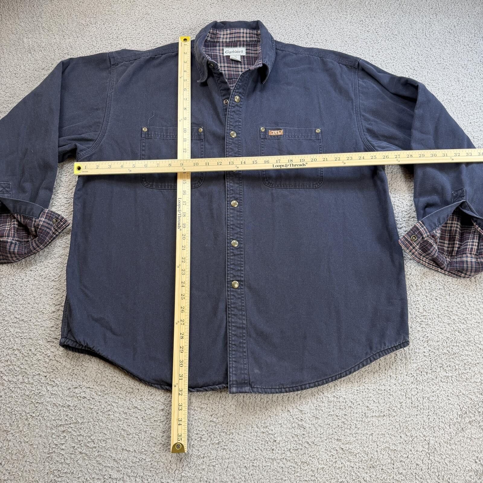 Carhartt Carhartt Lined Work Shirt Jacket XL Blue Canvas Snap Button Size US XL / EU 56 / 4 - 3 Thumbnail