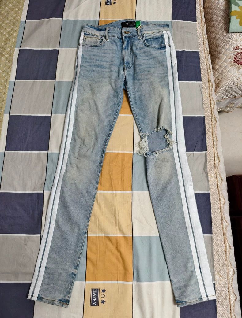 Amiri Amiri double white stripe destroyed knee denim jeans Size US 30 / EU 46 - 1 Thumbnail