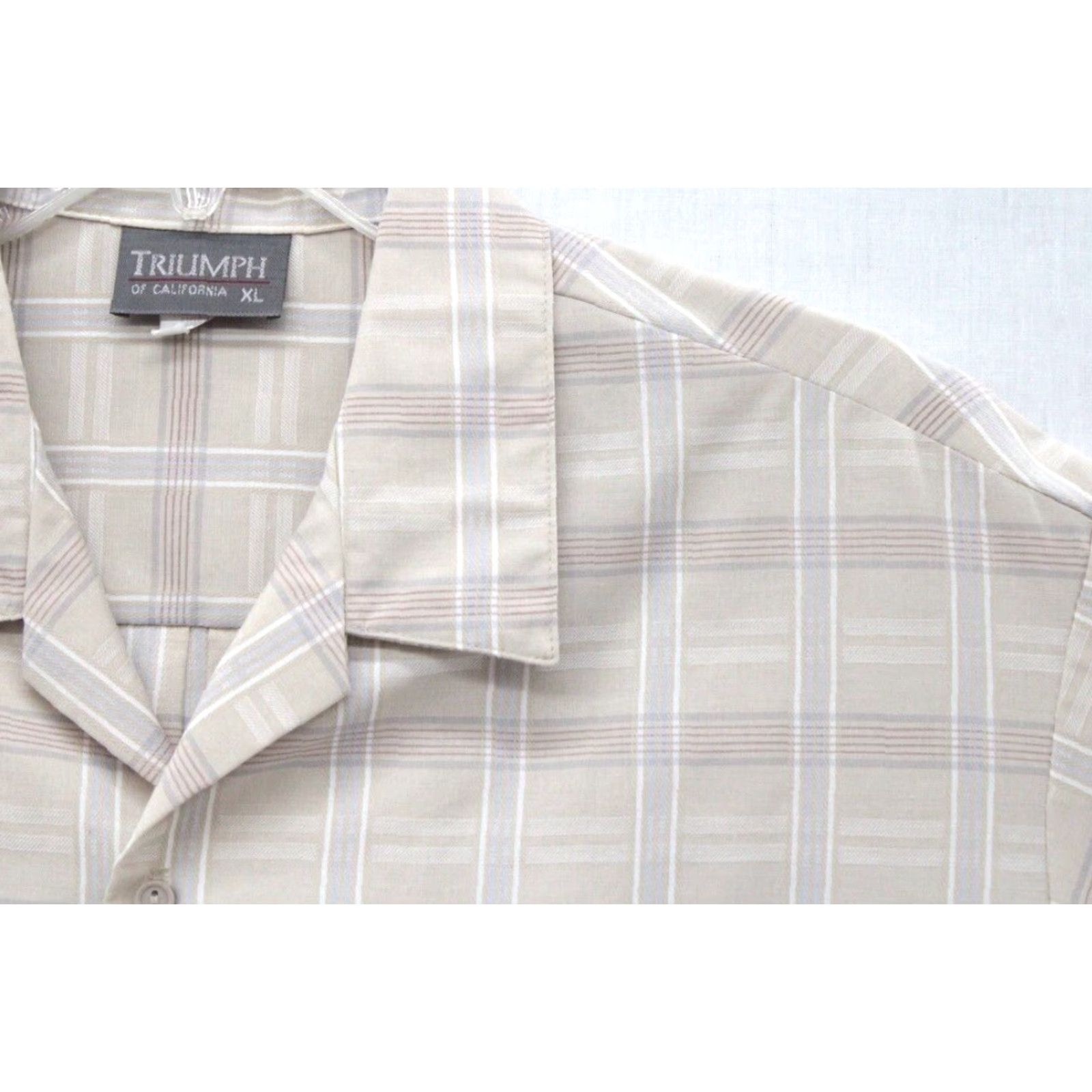 Vintage VINTAGE Triumph of California Shirt Mens XL Beige Plaid Cotton Spread Collar USA Size US XL / EU 56 / 4 - 2 Thumbnail