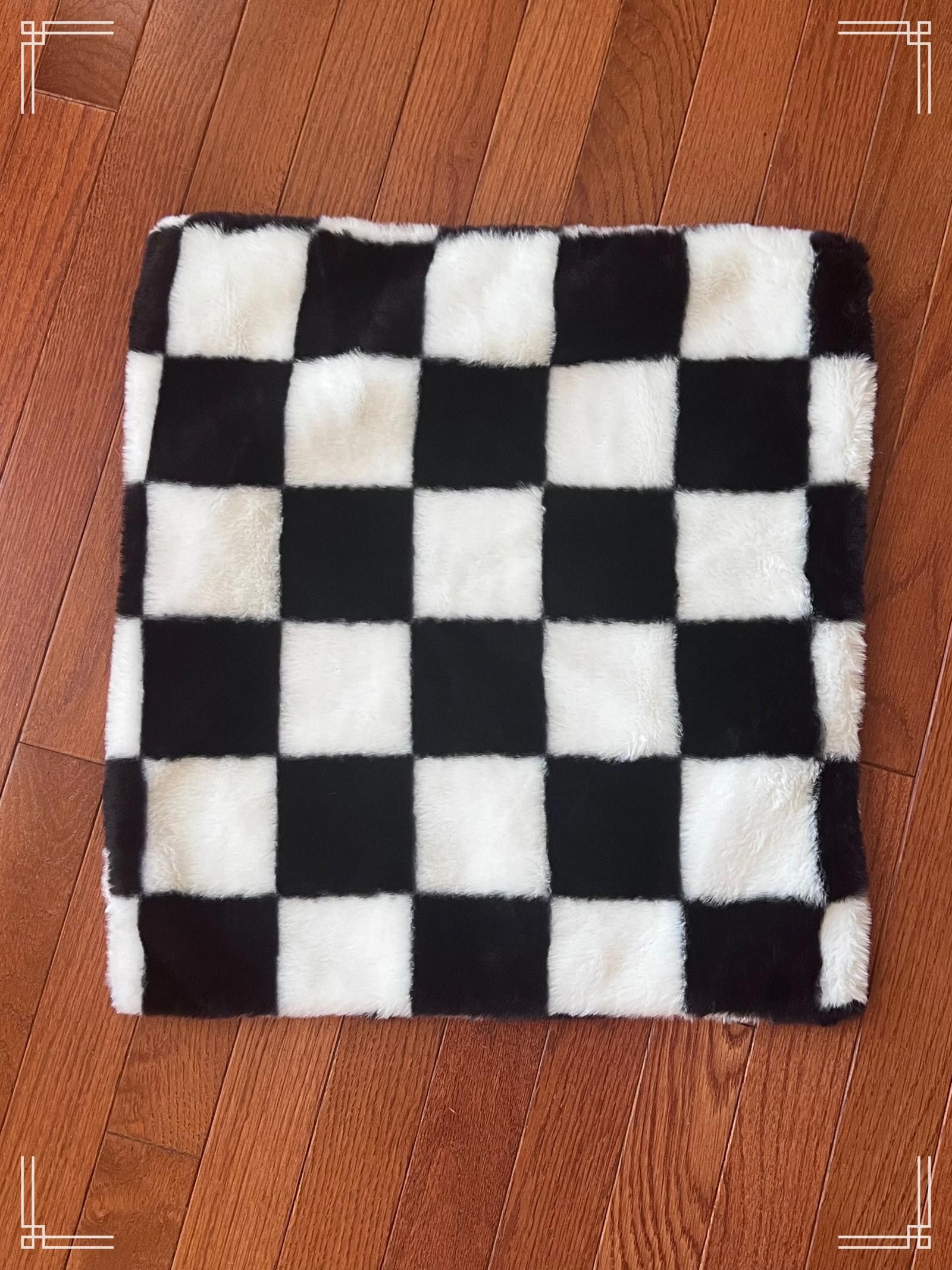 Designer Black & White Checkered Plush Cushion Cover – Square Throw Size ONE SIZE - 1 Preview