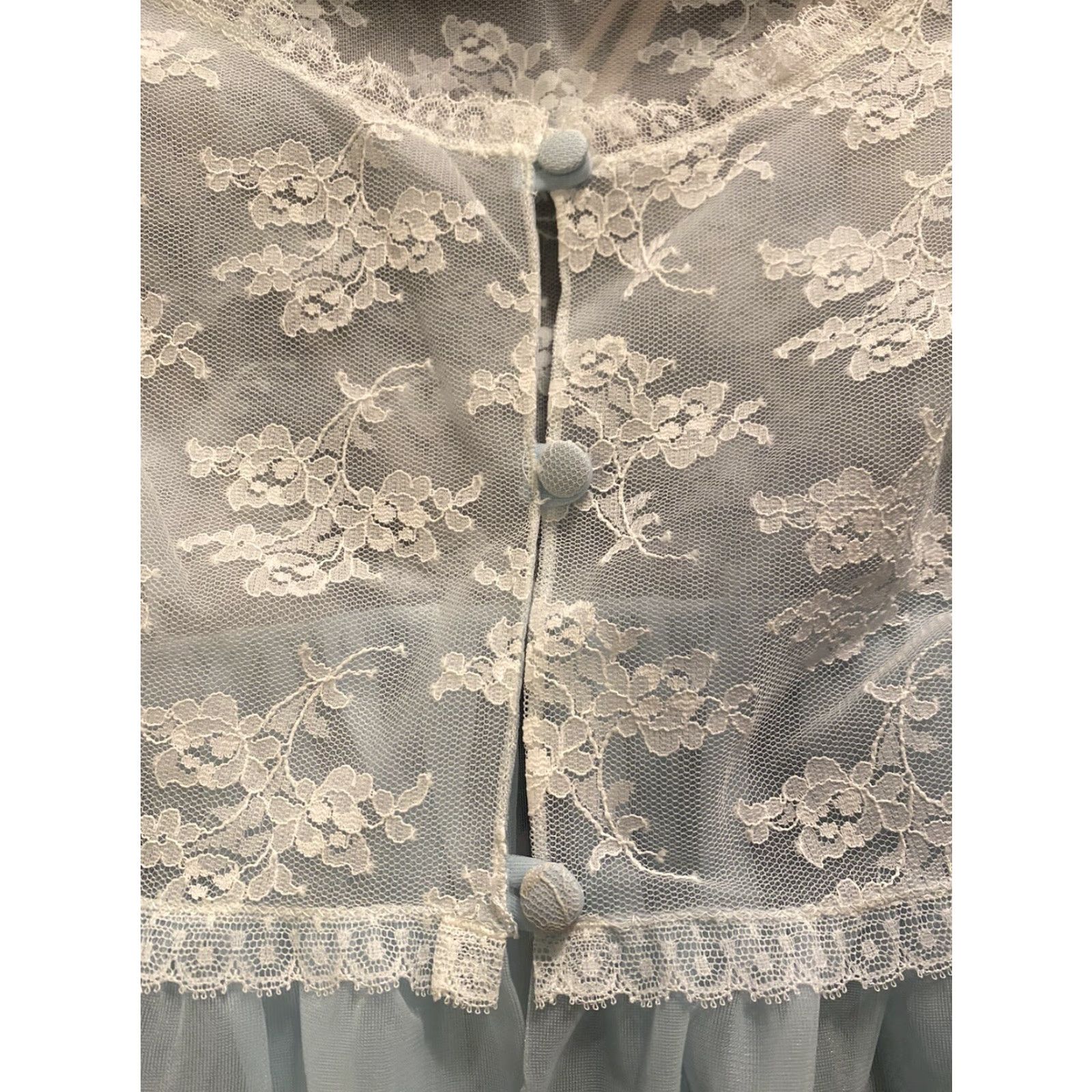 Henson VINTAGE 60’s Henson Kickernick Nylon Lace Sheer Nightie Bed Jacket Blue Sz 34 | 1960s Victorian Nylon Nightwear Mainsale Keywords Size XXS / US 00 / IT 34 - 4 Thumbnail