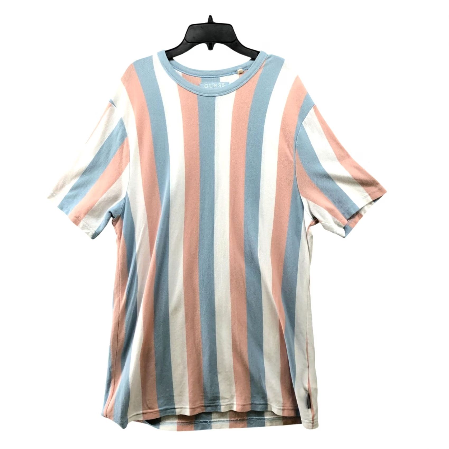 Guess VINTAGE GUESS Knit T Shirt Mens XL Cotton Crewneck Short Sleeve Striped Peach Blue Long Size US XL / EU 56 / 4 - 2 Thumbnail
