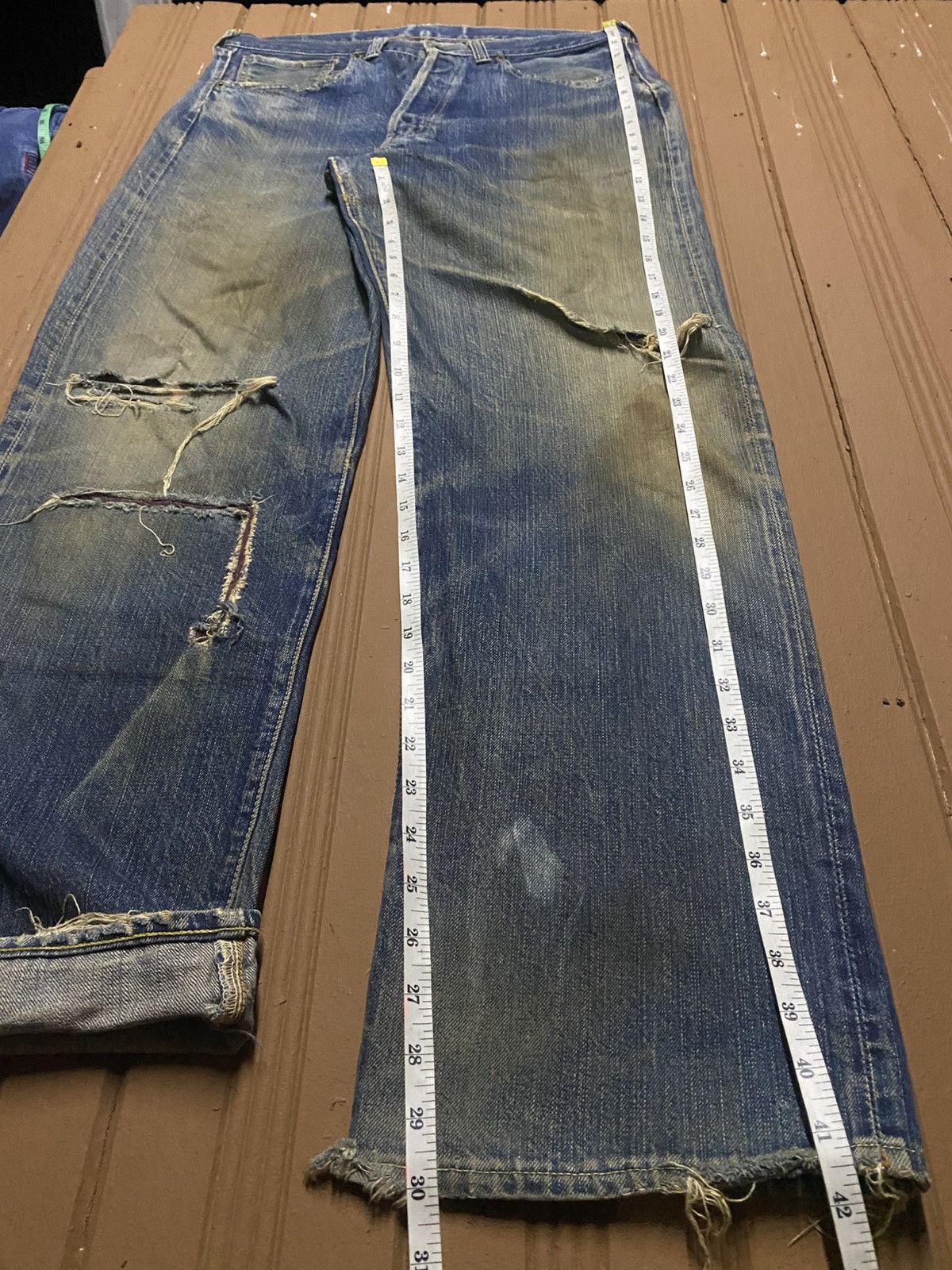 The Real McCoy's Vintage Joe Mccoy Mud Wash Selvedge Distressed Baggy Jeans Size US 33 - 19 Thumbnail